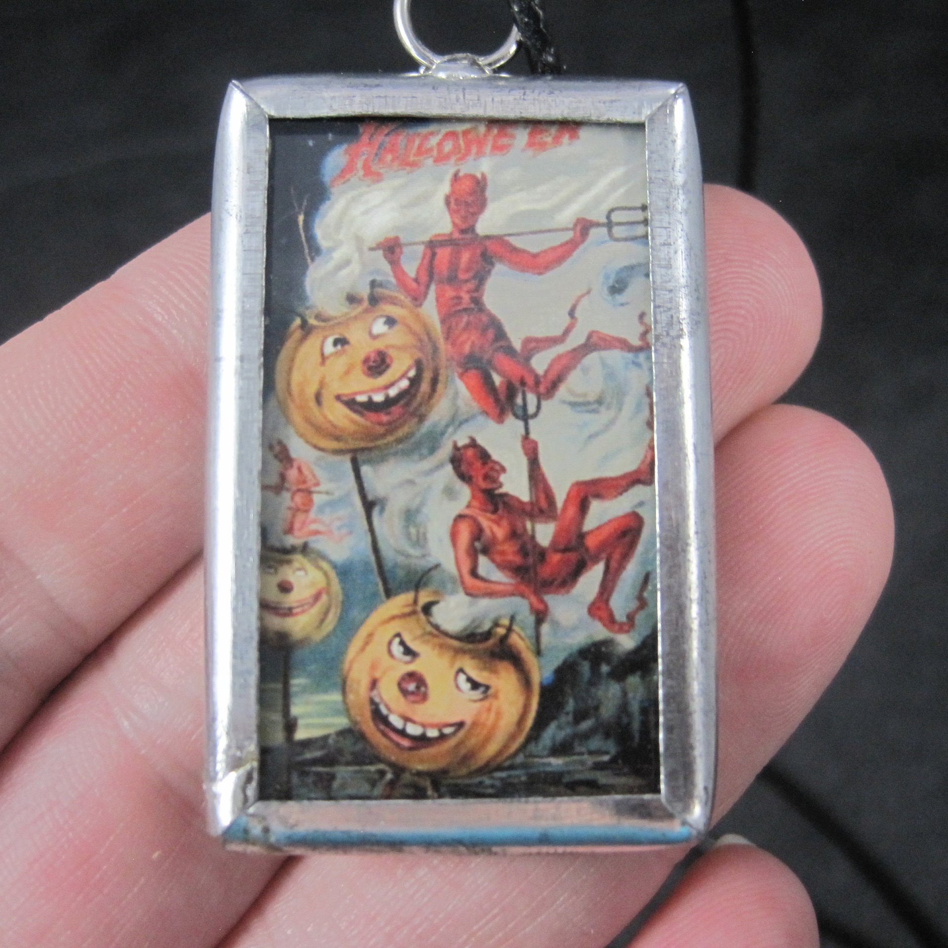 Vintage Halloween Devil Postcard Pendant Necklace