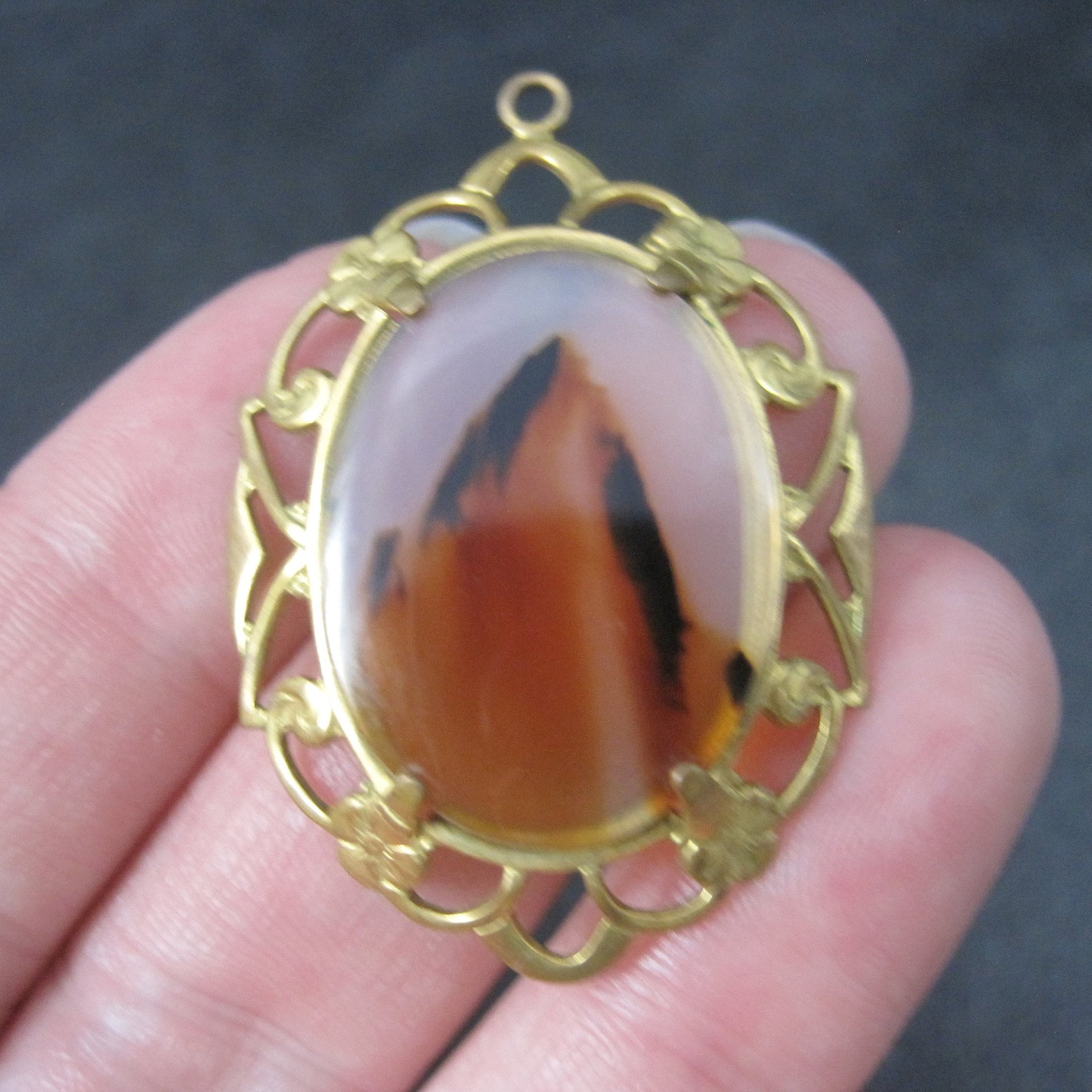 Antique 12K Gold Filled Agate Pendant