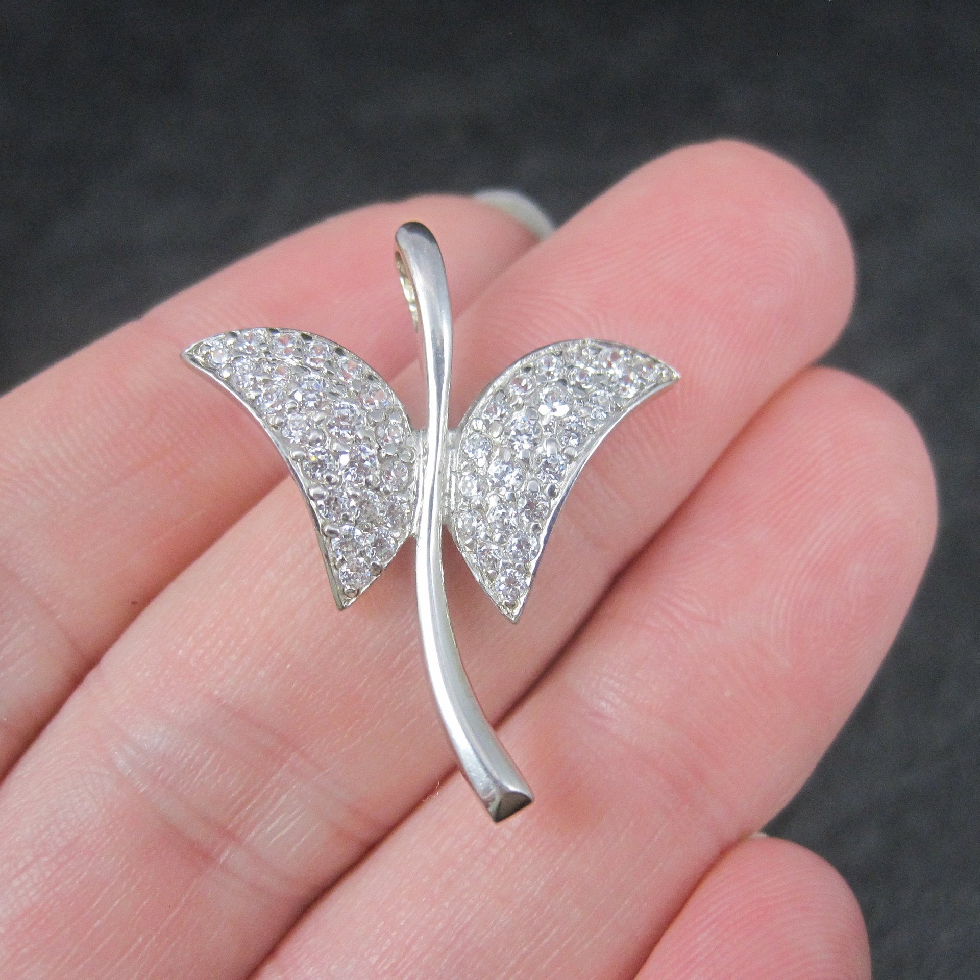 Vintage Sterling Cz Butterfly Pendant