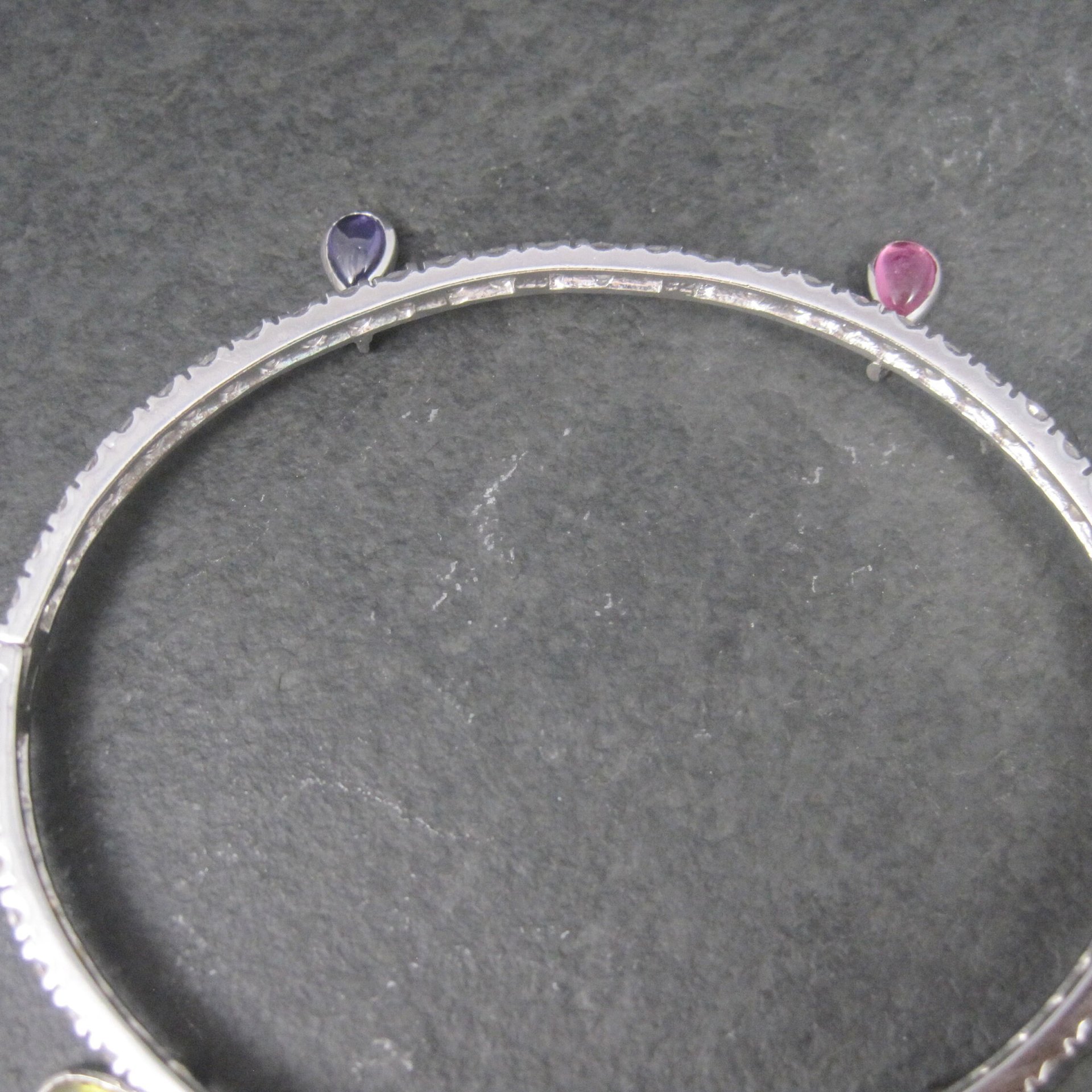 Vintage Sterling Gemstone Dangle Charm Bangle Bracelet 7.25 Inches