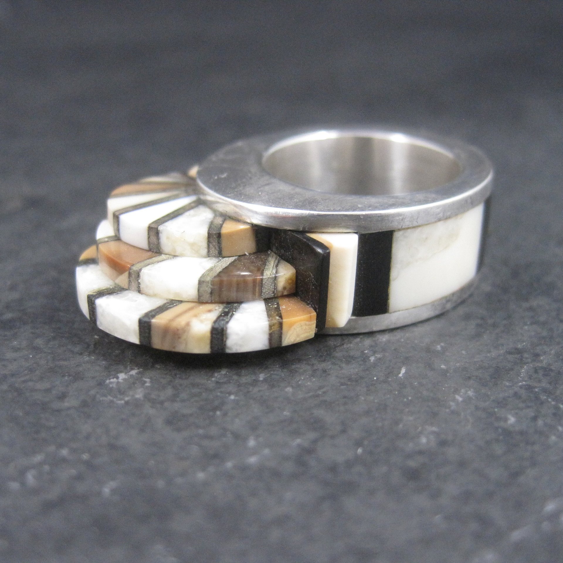 Unusual Contemporary Southwestern Sterling Inlay Ring Size 6