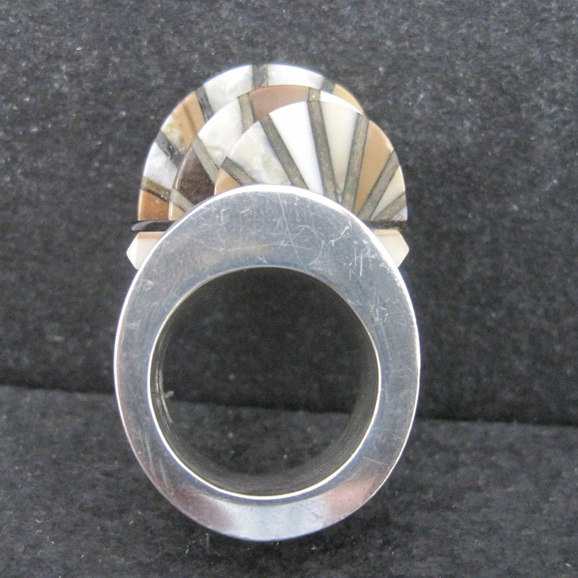 Unusual Contemporary Southwestern Sterling Inlay Ring Size 6