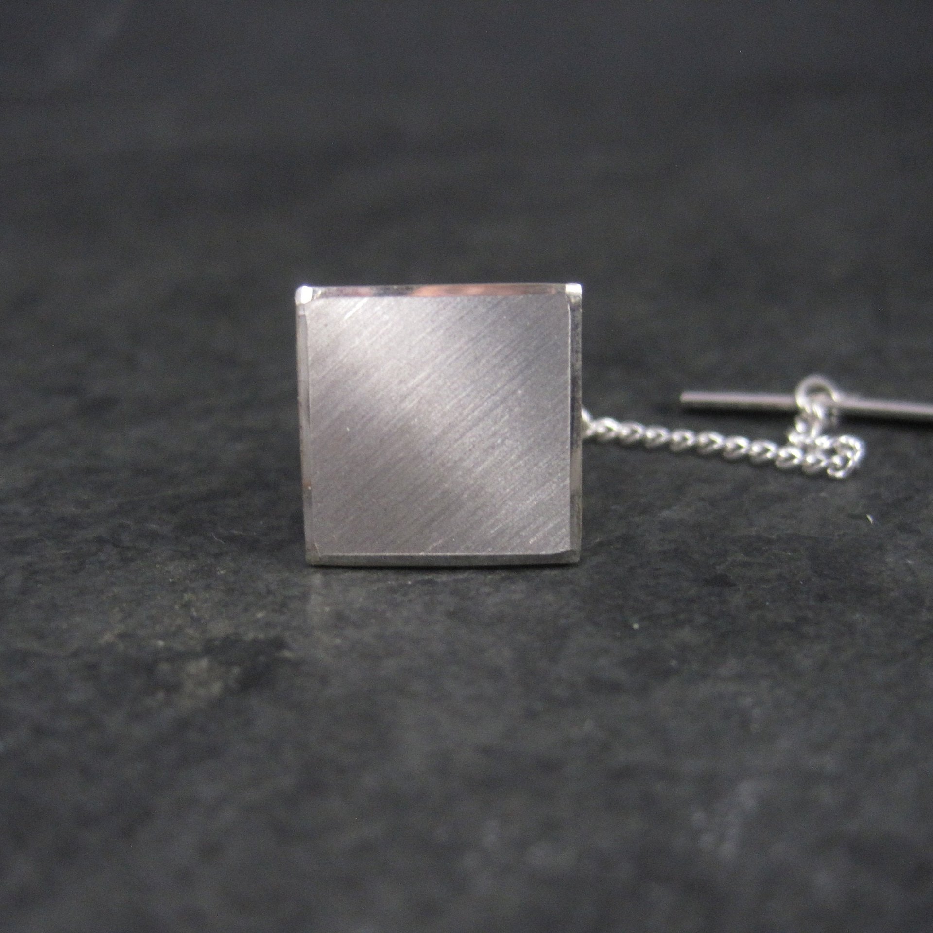 Vintage Krementz Square Tie Tack White Gold Plated New Old Stock