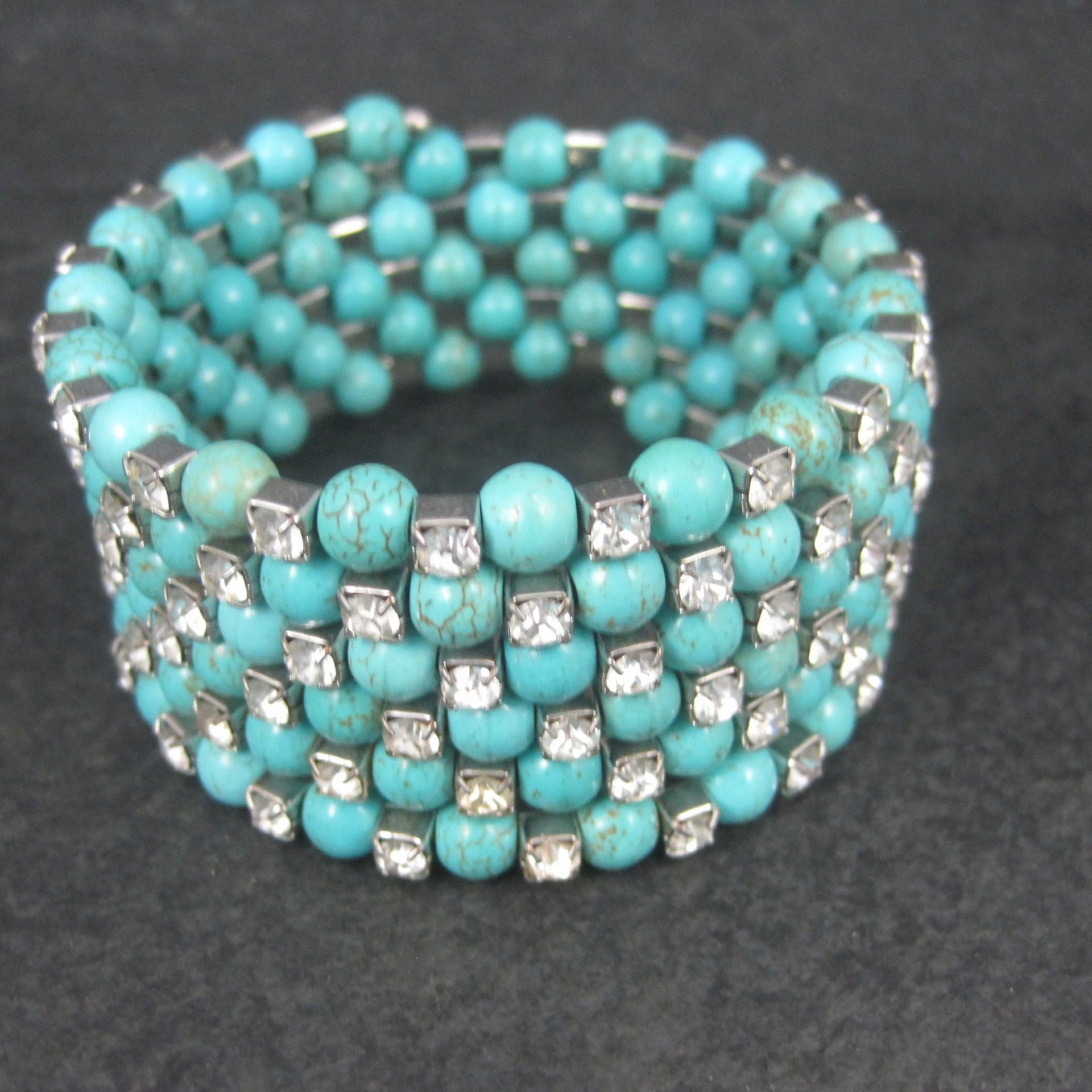 Vintage Turquoise Magnesite Rhinestone Wrap Bracelet 6.5 Inches