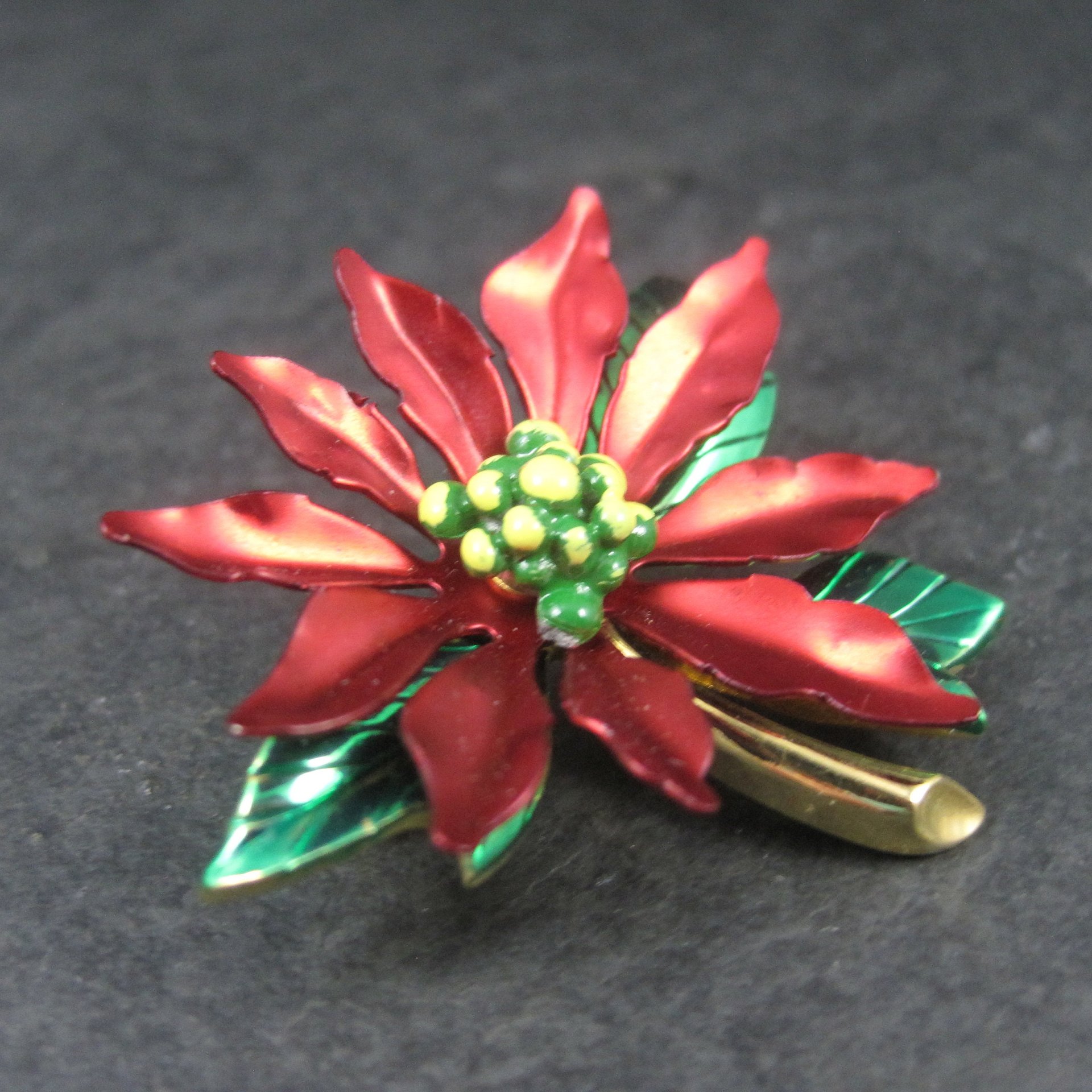 Vintage Enamel Poinsettia Brooch