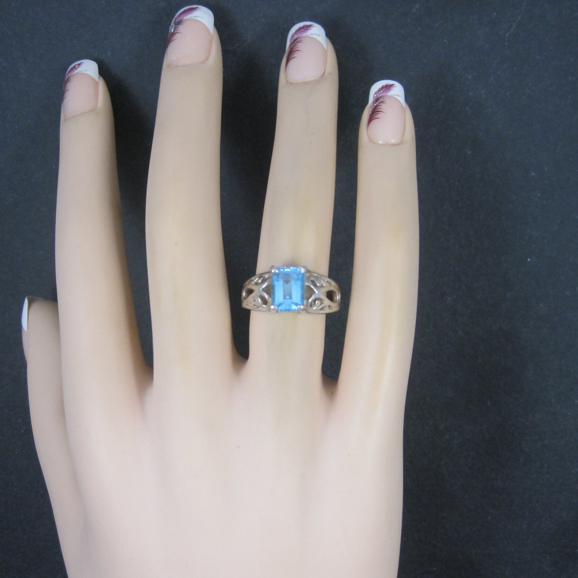 Sterling Filigree Blue Topaz Ring Size 6