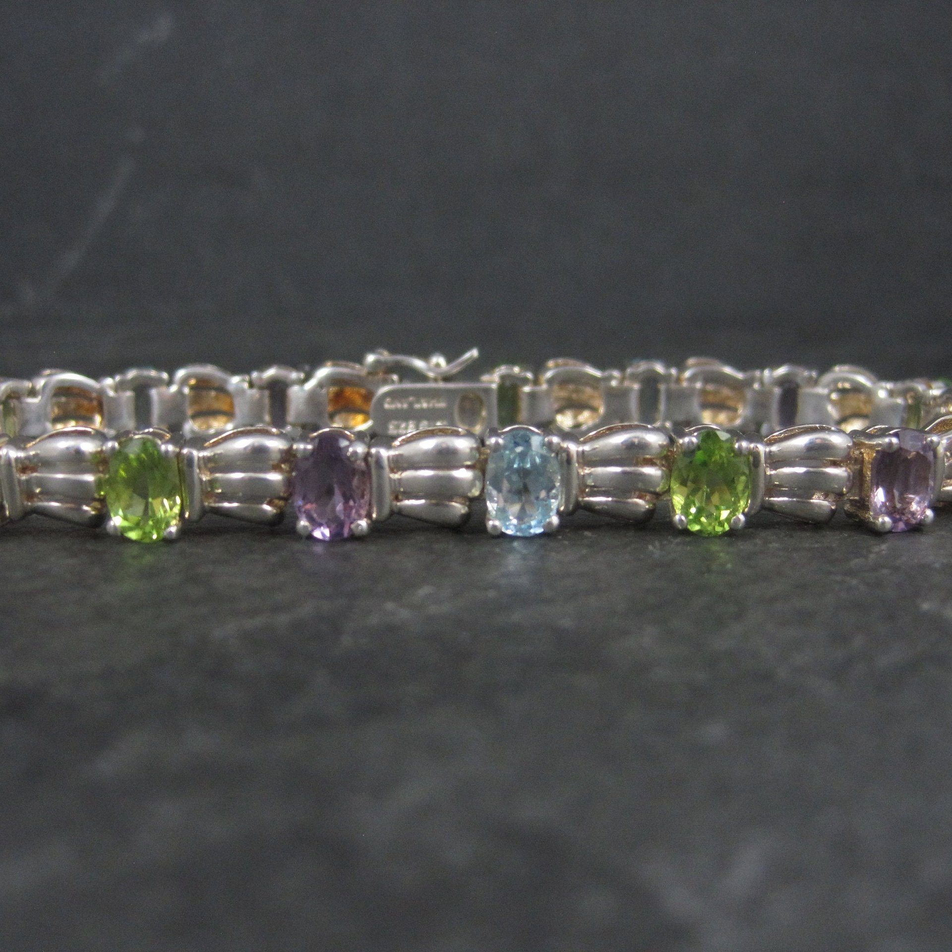 Vintage Sterling Topaz Peridot Amethyst Bracelet 7.5 Inches