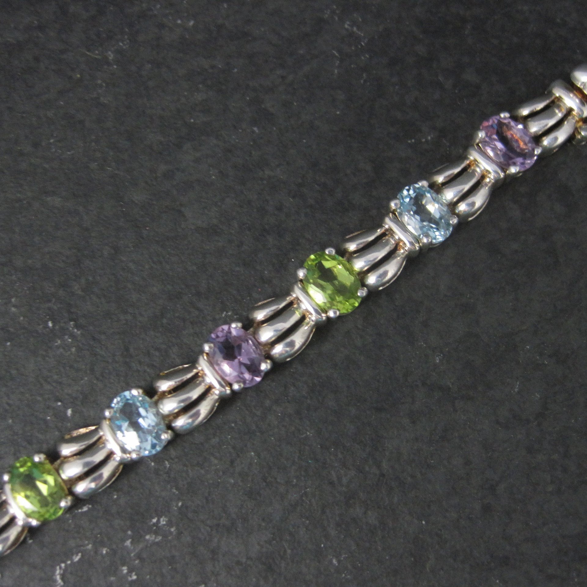 Vintage Sterling Topaz Peridot Amethyst Bracelet 7.5 Inches