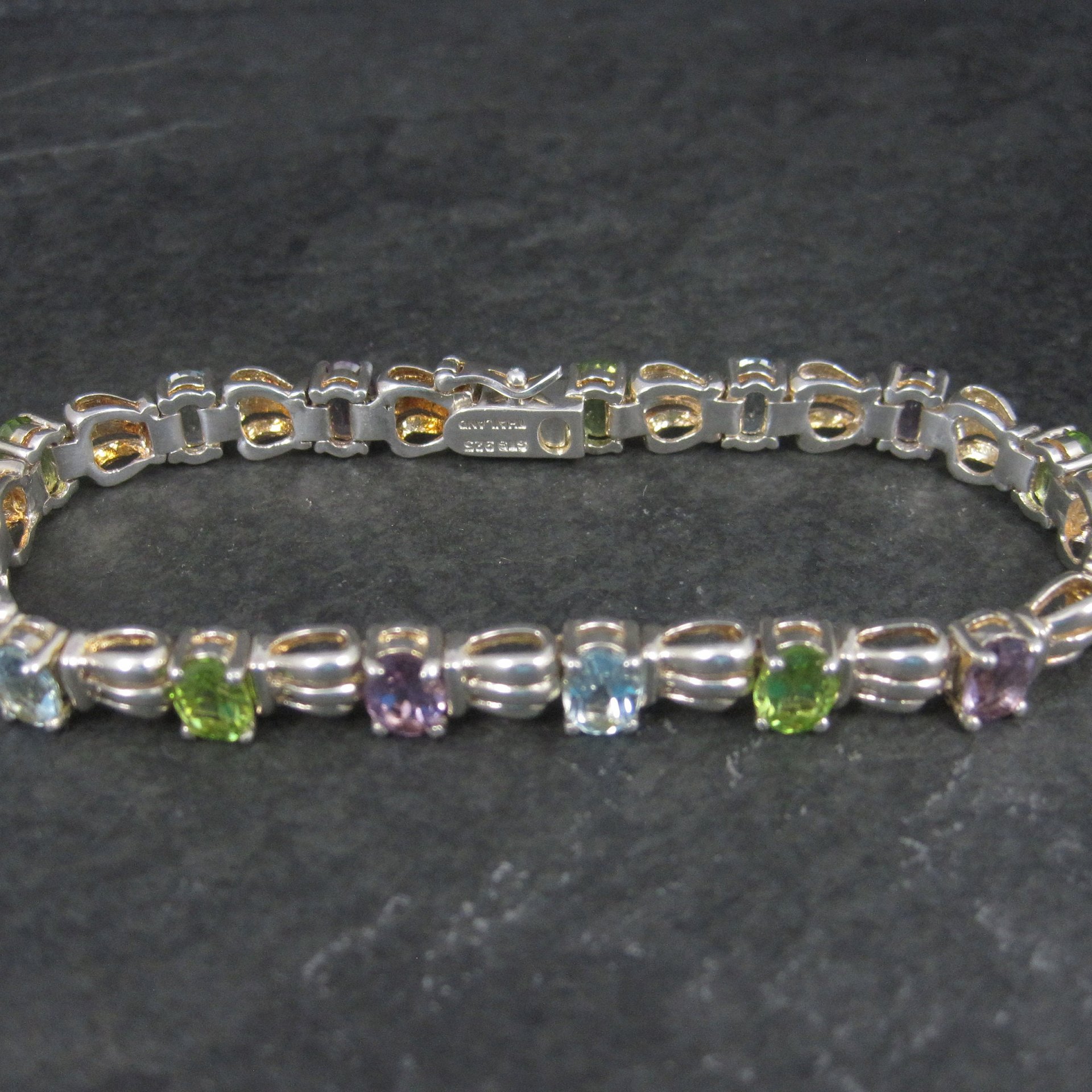 Vintage Sterling Topaz Peridot Amethyst Bracelet 7.5 Inches