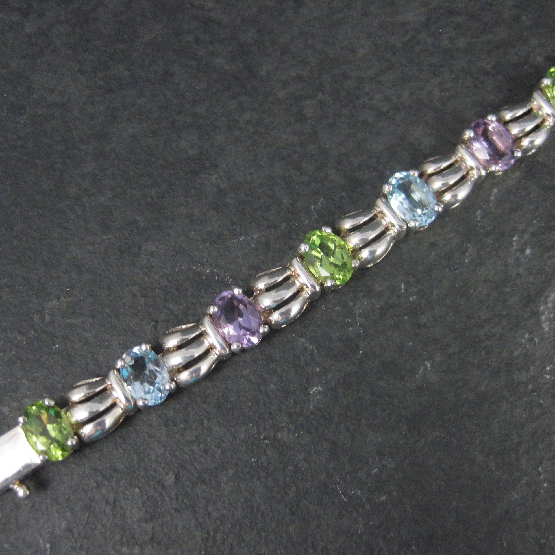 Vintage Sterling Topaz Peridot Amethyst Bracelet 7.5 Inches