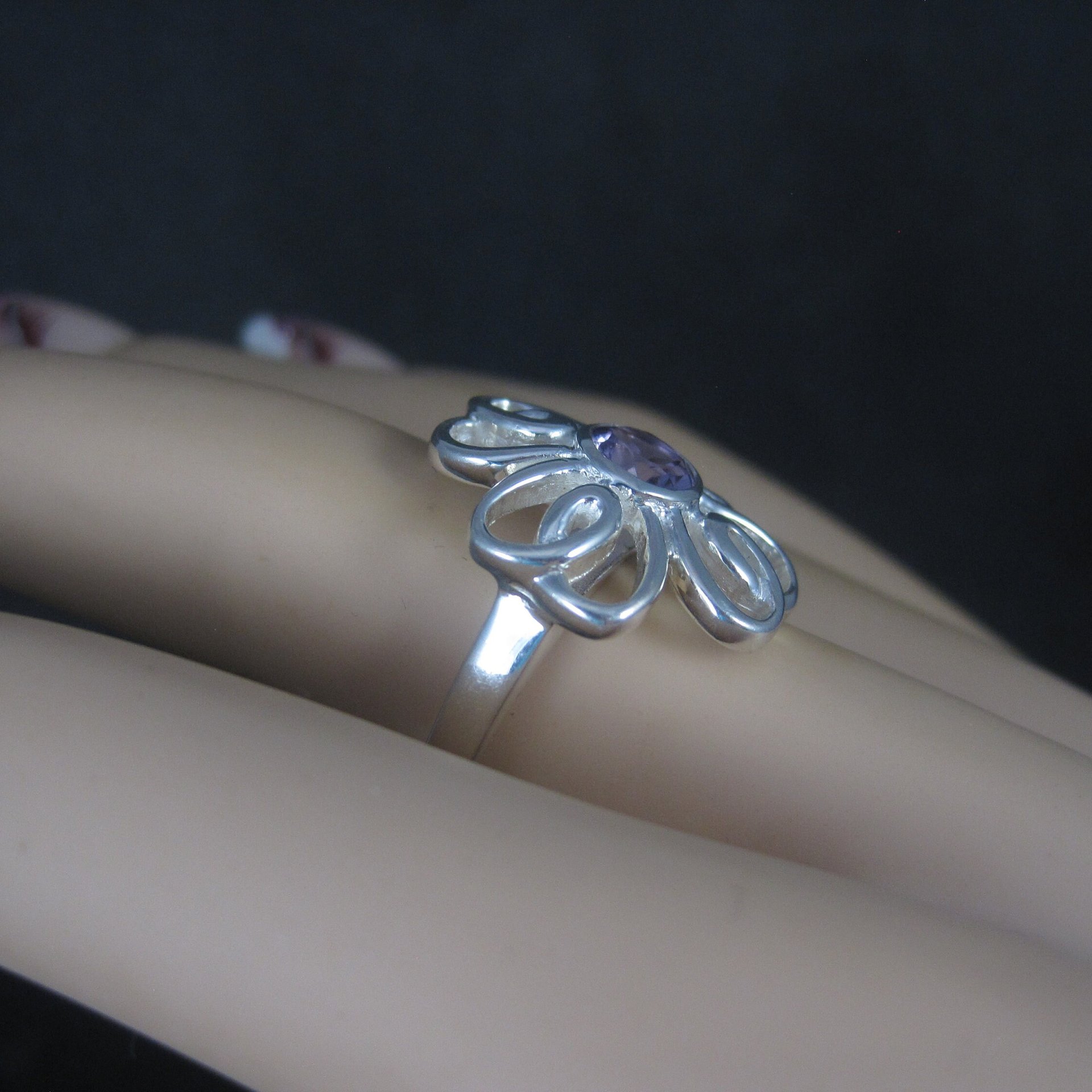 Vintage Sterling Amethyst Flower Ring Size 8