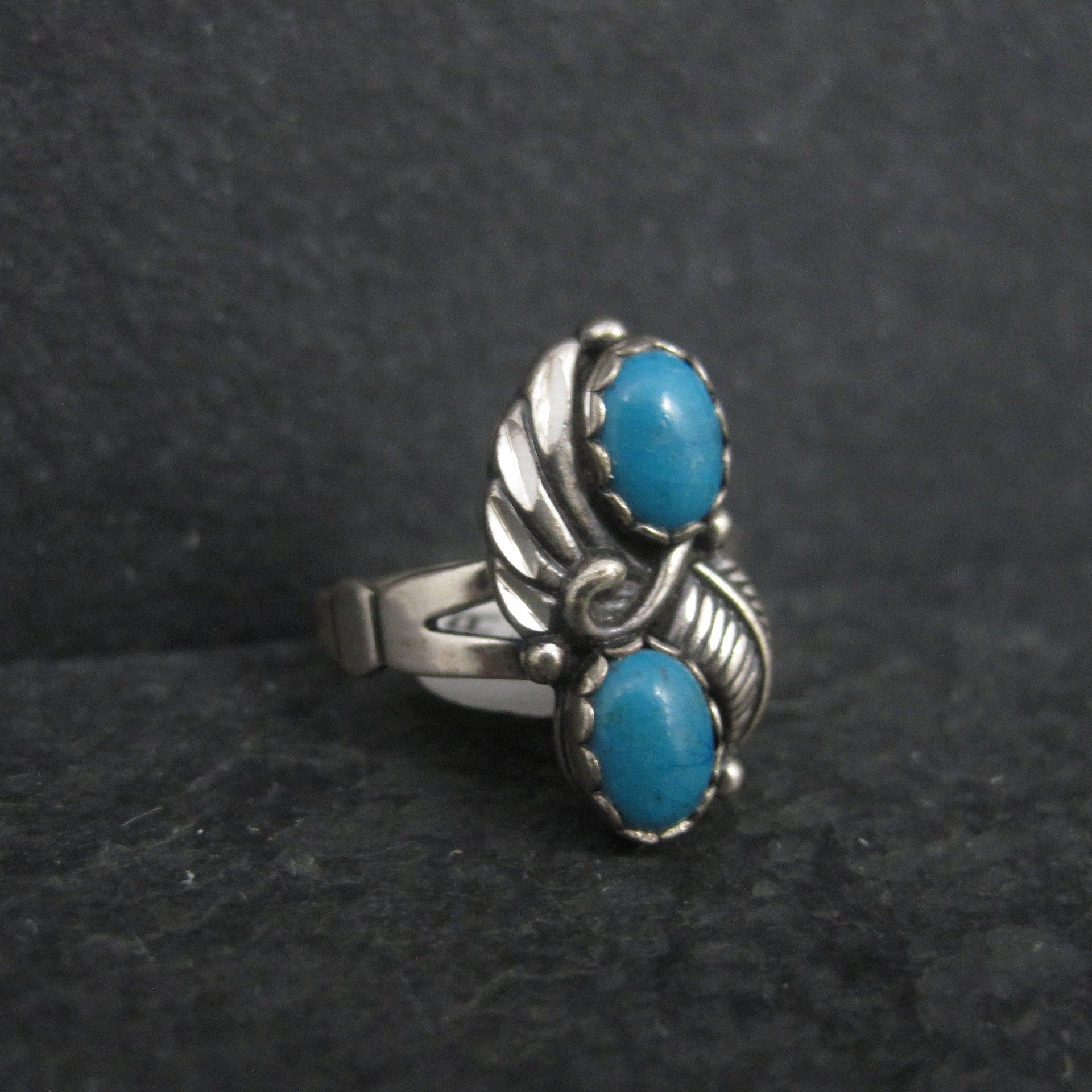 Vintage Southwestern Sterling Turquoise Feather Ring