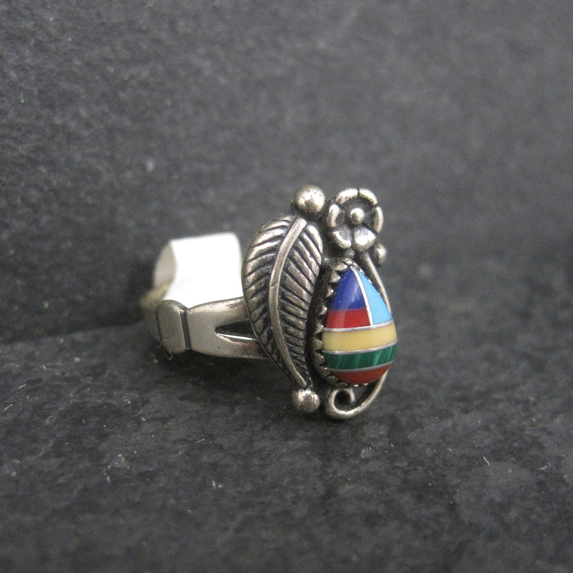 Southwestern Sterling Inlay Feather Ring NOS