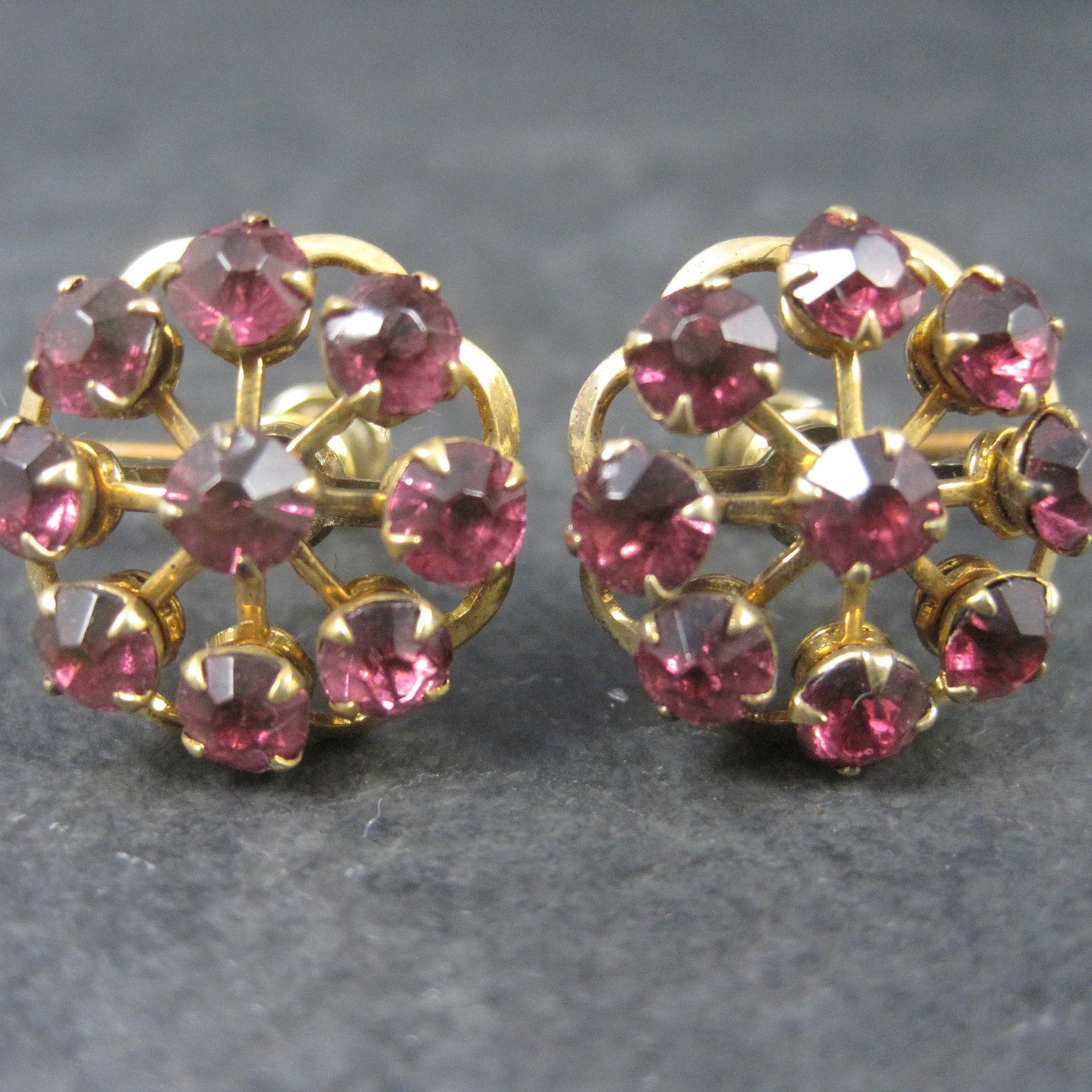 Vintage Gold Filled Purple Rhinestone Screw Back Earrings