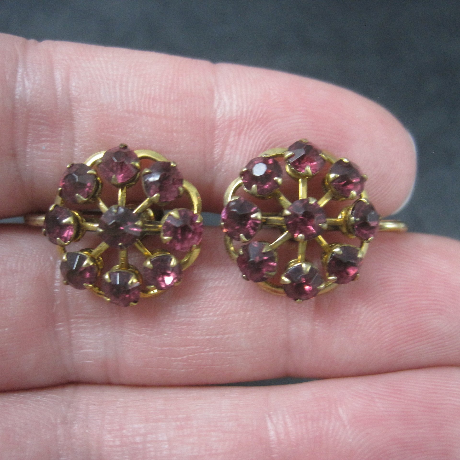 Vintage Gold Filled Purple Rhinestone Screw Back Earrings