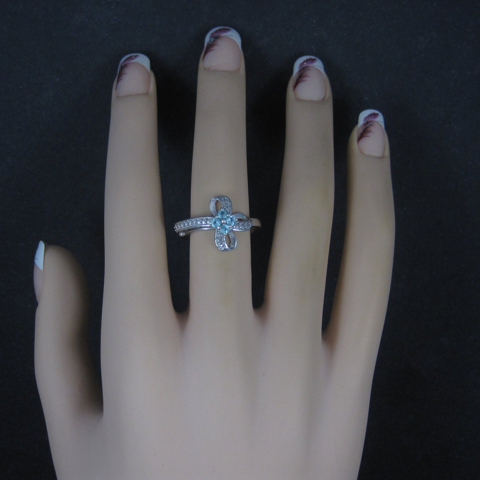 Vintage Sterling Paraiba Tourmaline Cross Ring Size 7