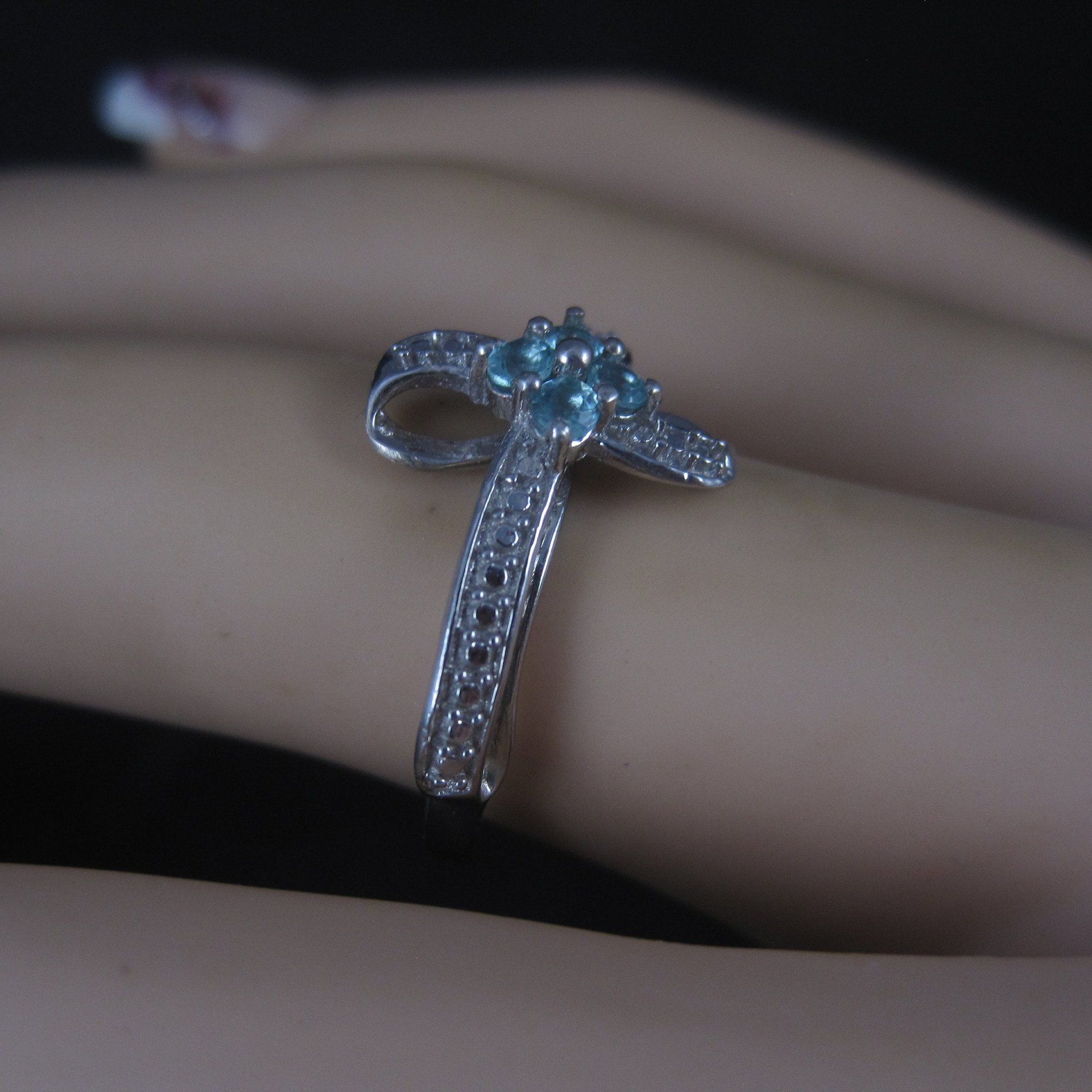 Vintage Sterling Paraiba Tourmaline Cross Ring Size 7