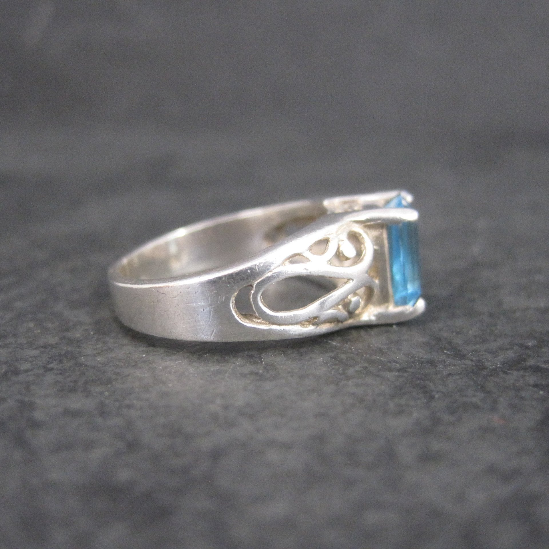 Sterling Filigree Blue Topaz Ring Size 6