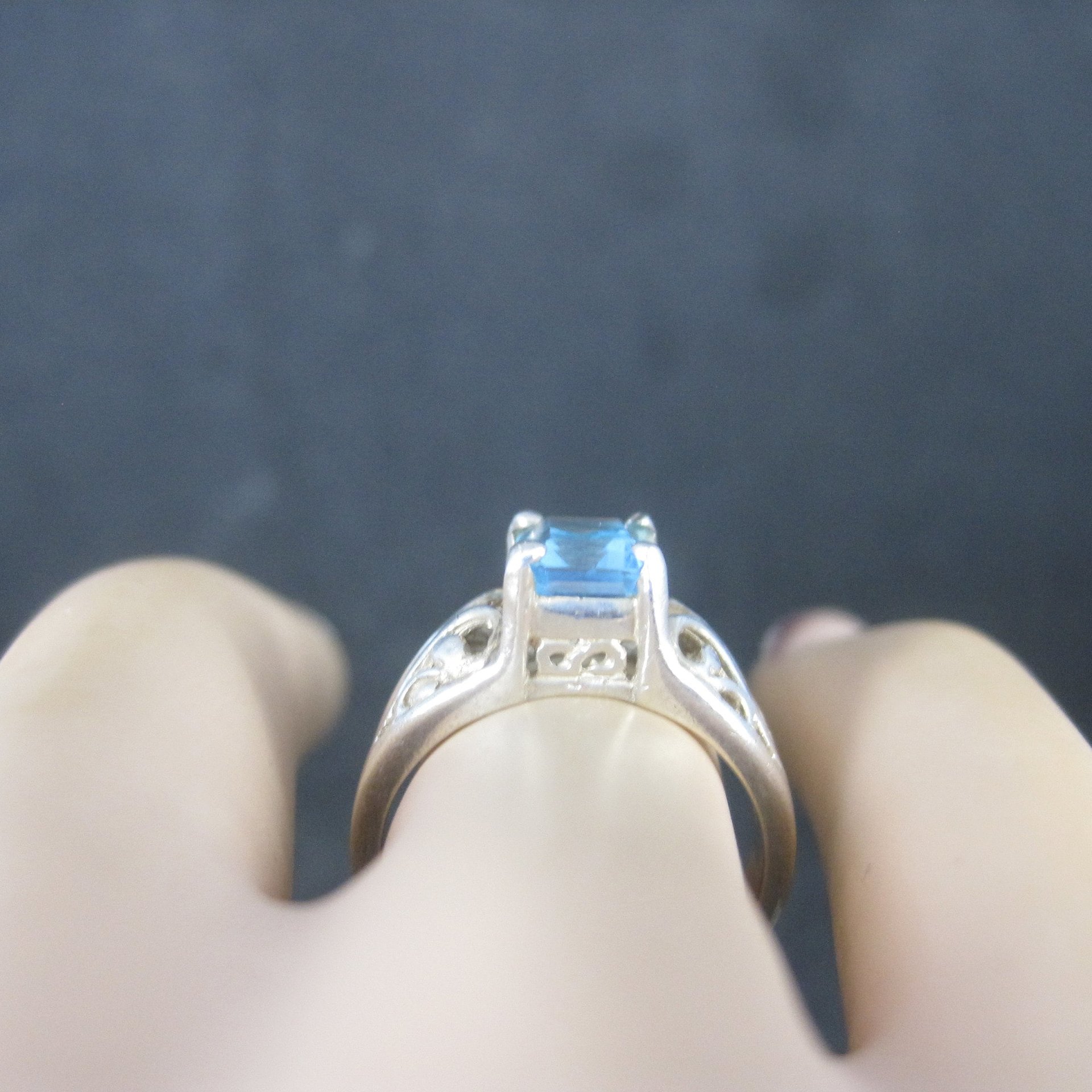 Sterling Filigree Blue Topaz Ring Size 6