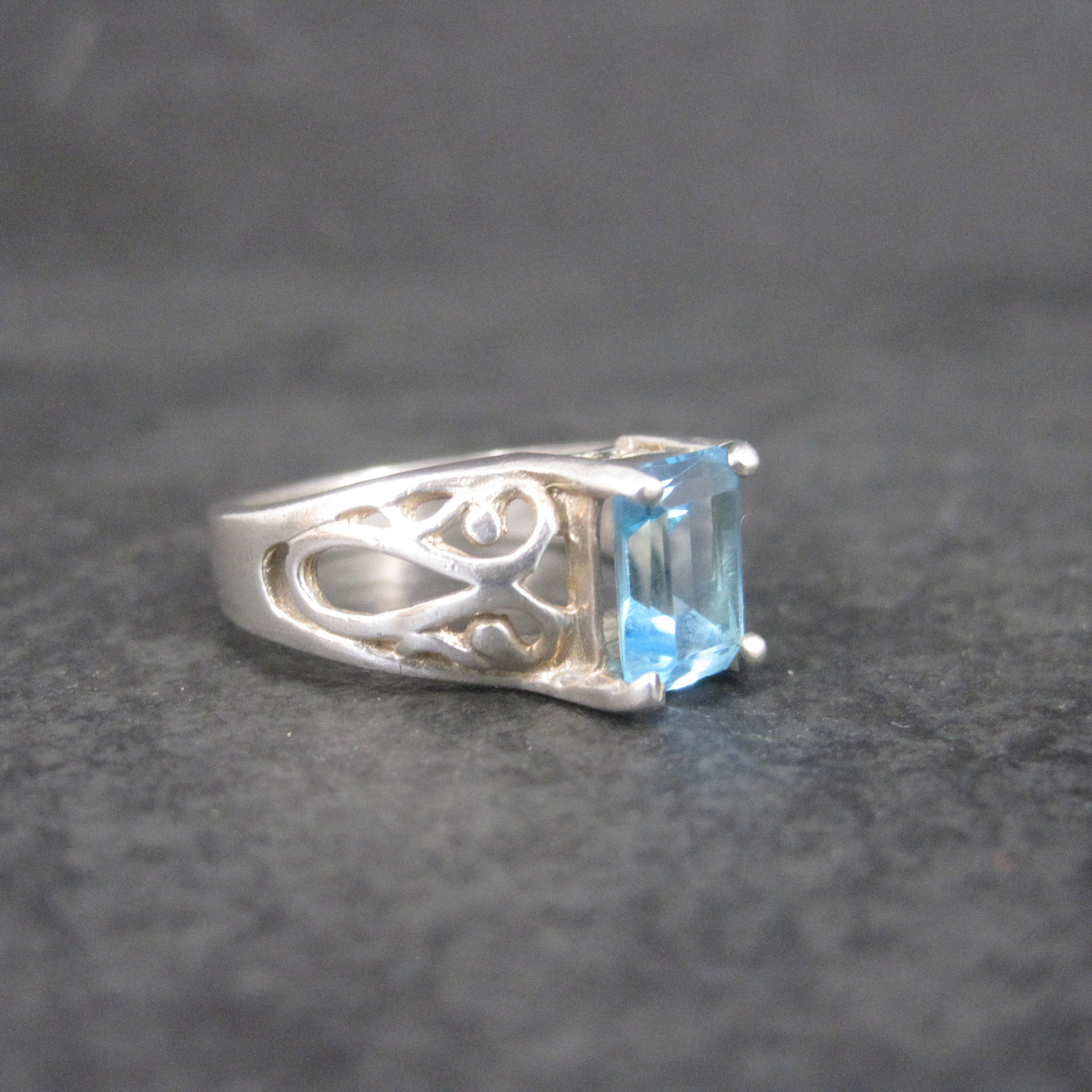 Sterling Filigree Blue Topaz Ring Size 6