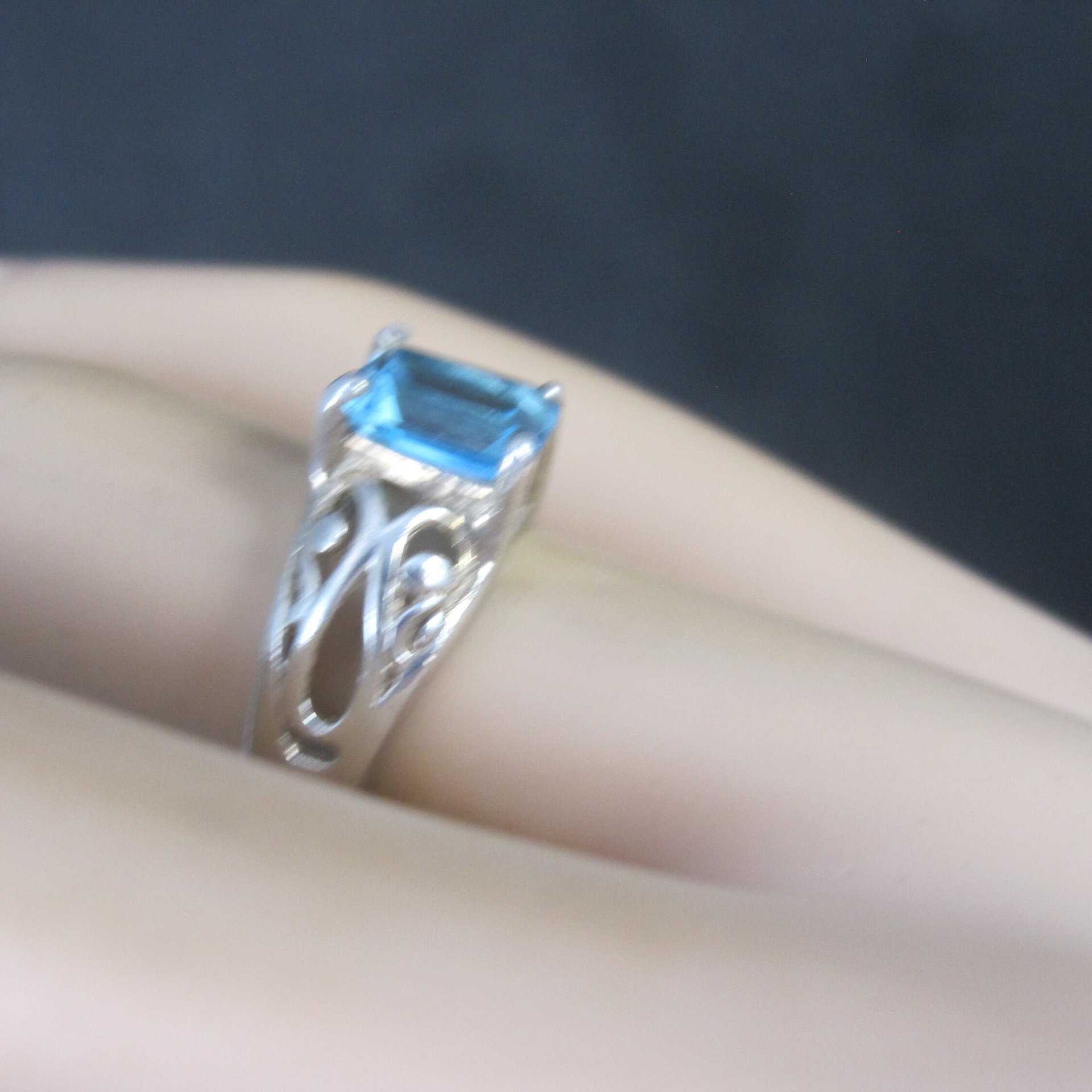 Sterling Filigree Blue Topaz Ring Size 6