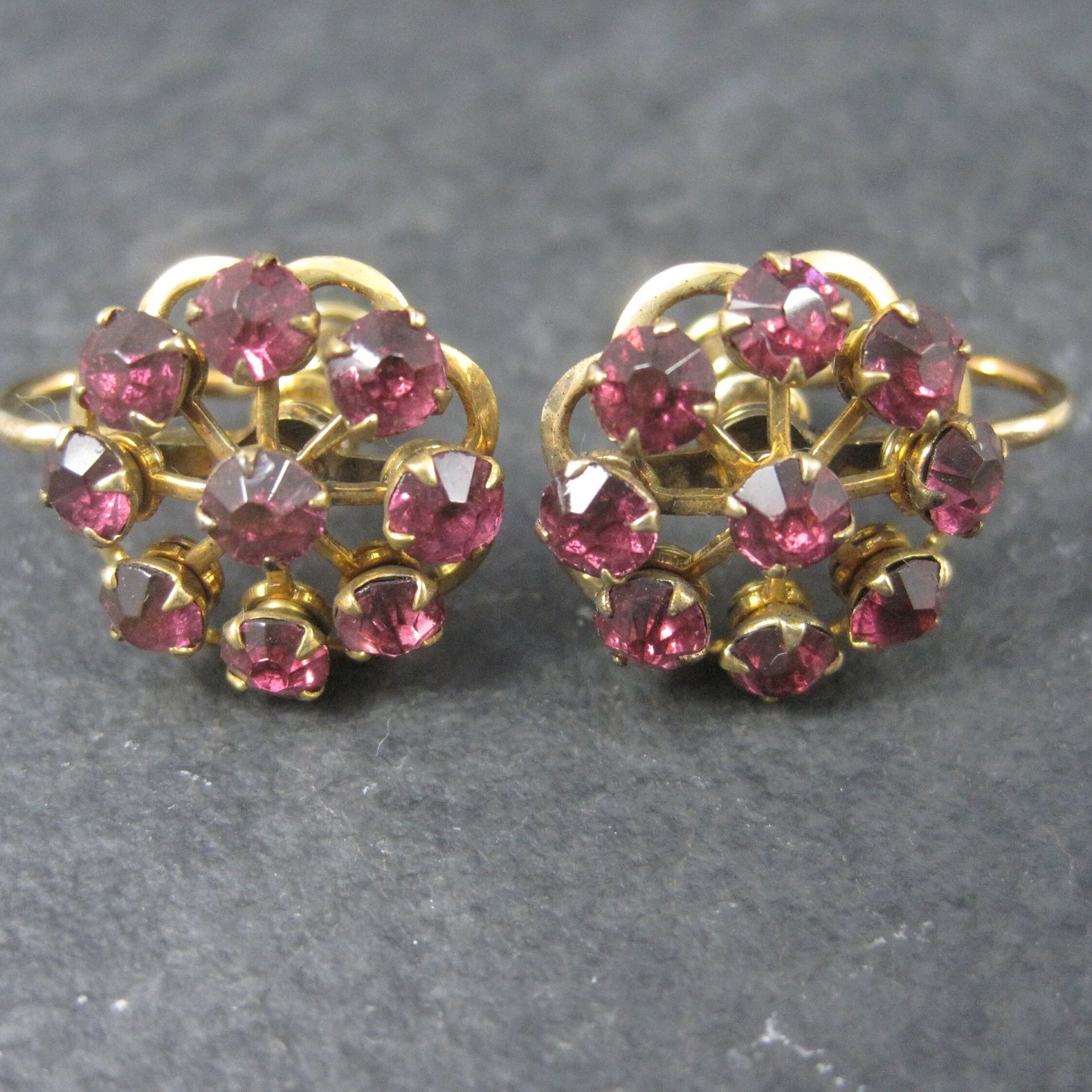 Vintage Gold Filled Purple Rhinestone Screw Back Earrings