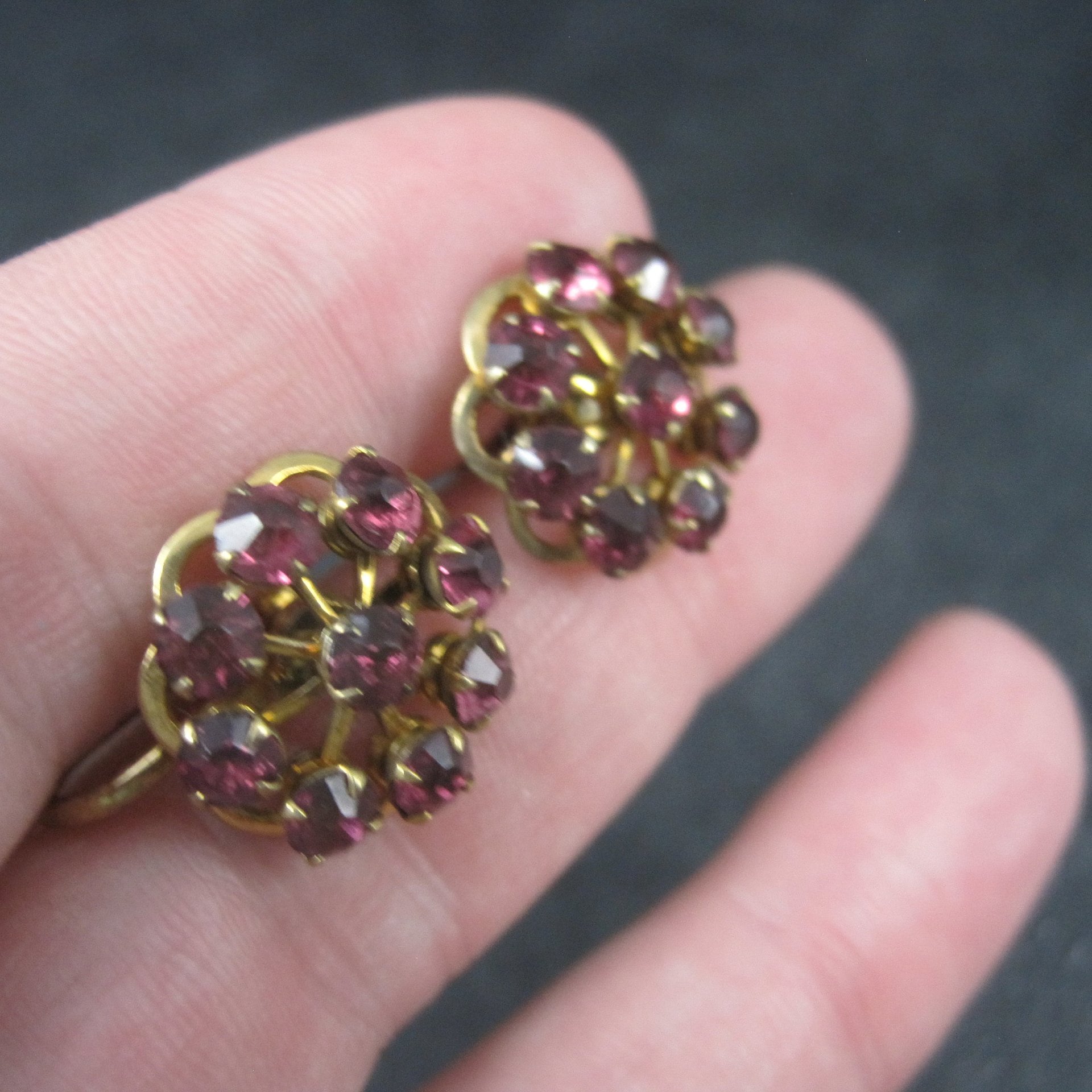 Vintage Gold Filled Purple Rhinestone Screw Back Earrings