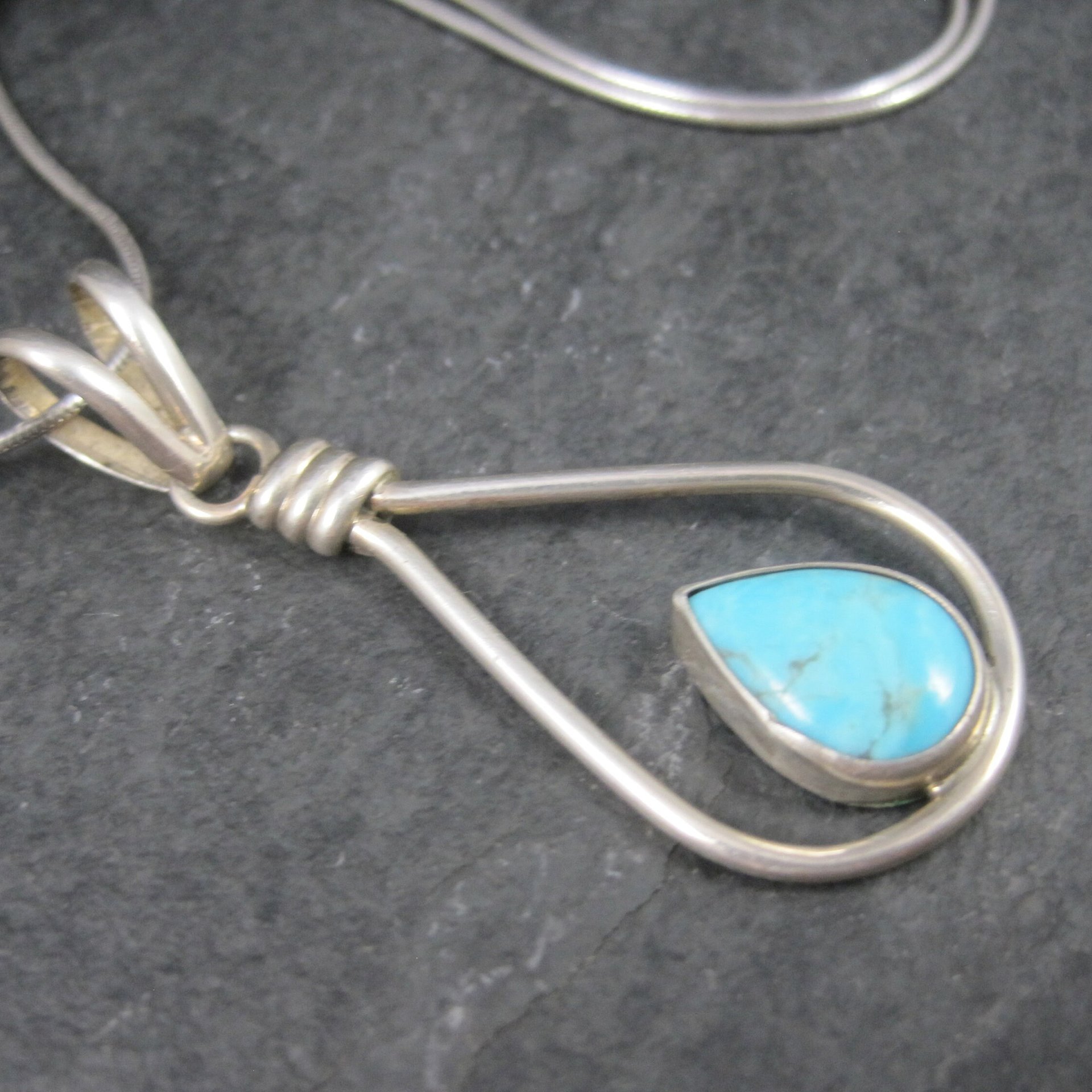 Vintage Southwestern Sterling Turquoise Pendant Necklace