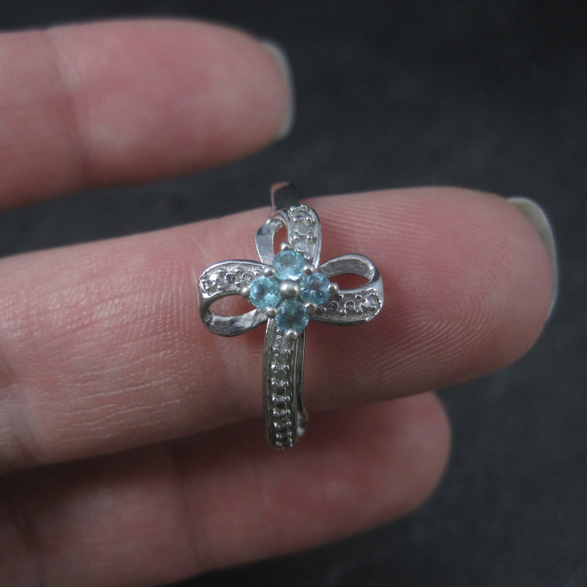 Vintage Sterling Paraiba Tourmaline Cross Ring Size 7