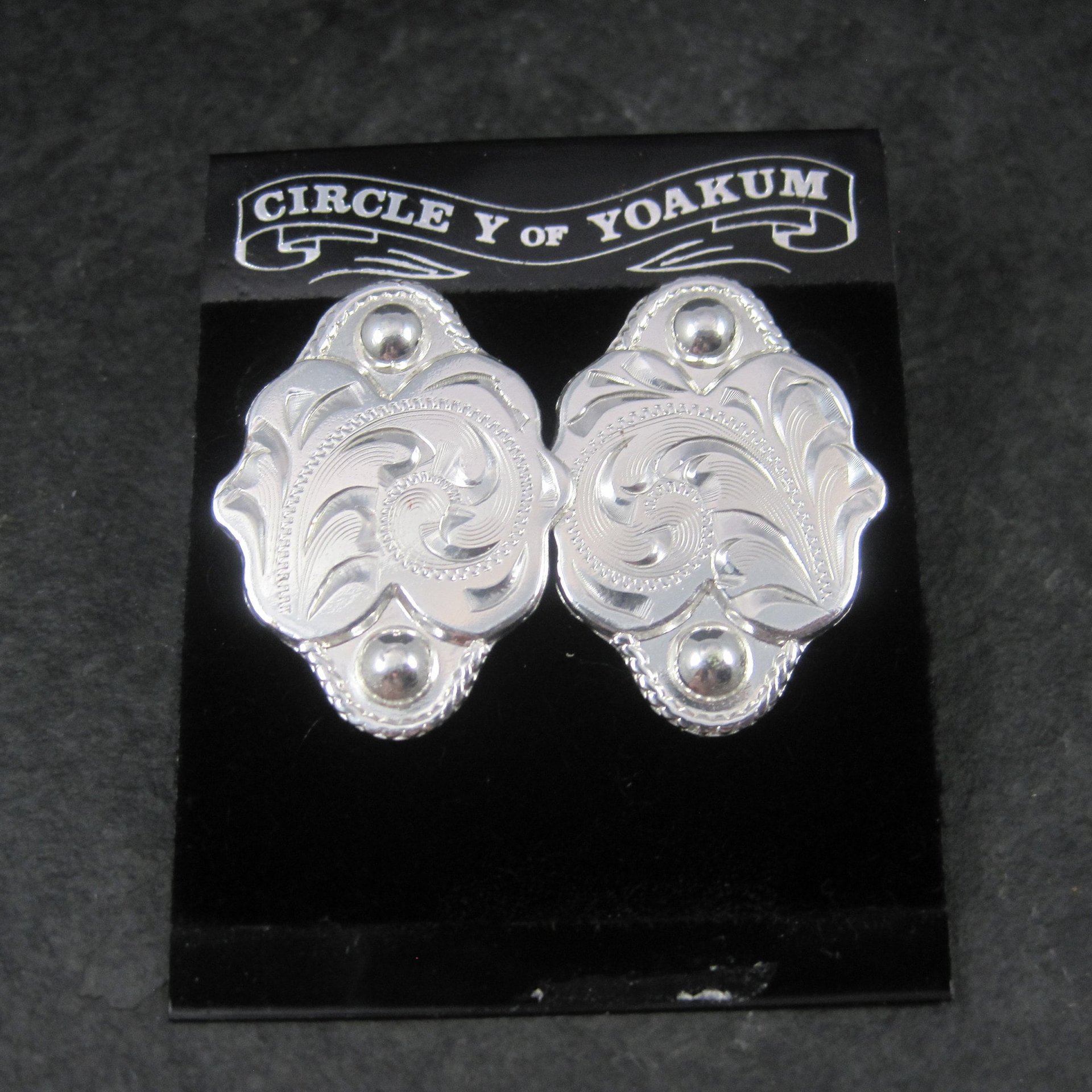 Vintage Etched Western Earrings Circle Y of Yoakum