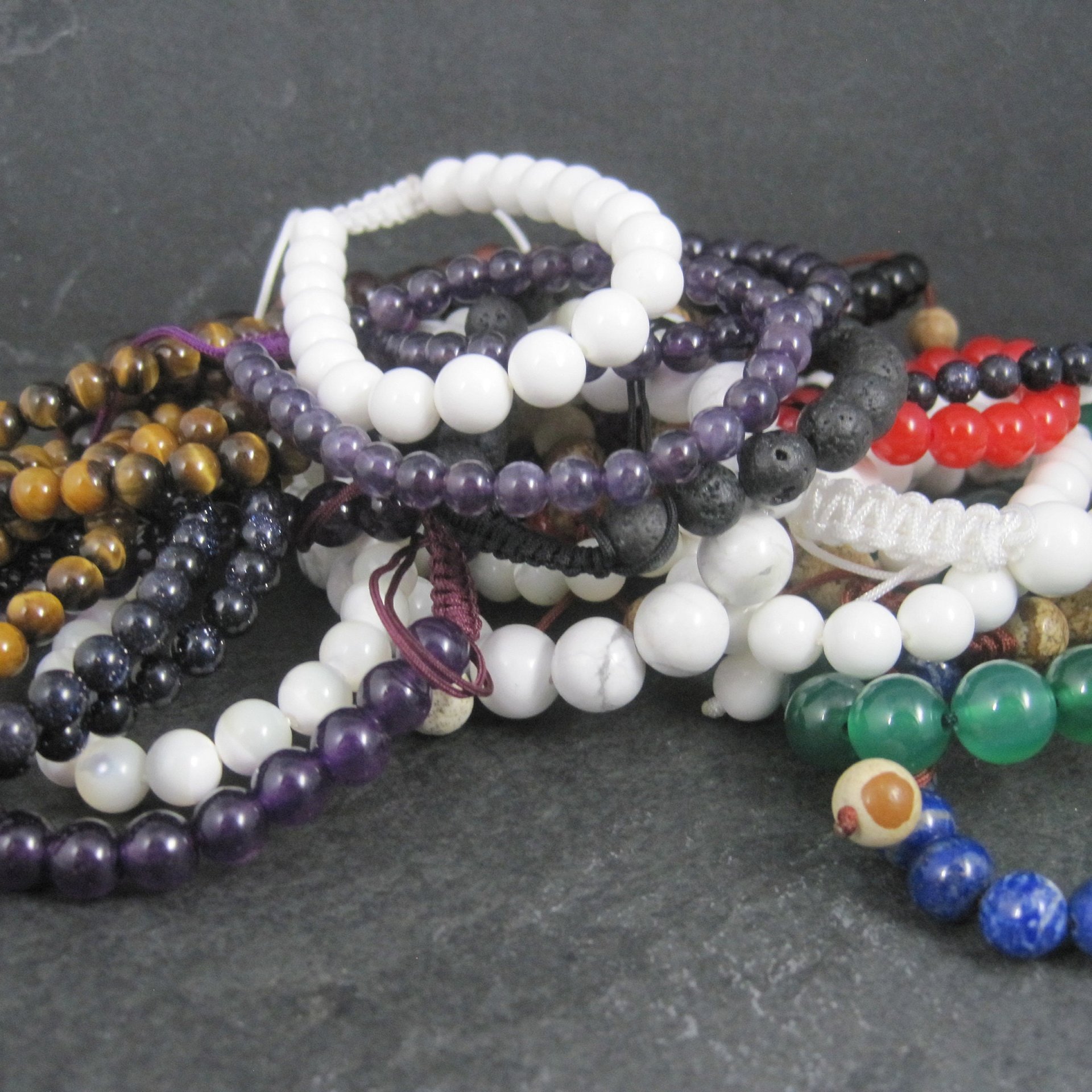 Wholesale Lot of 28 Adjustable Macrame Gemstone Bracelets