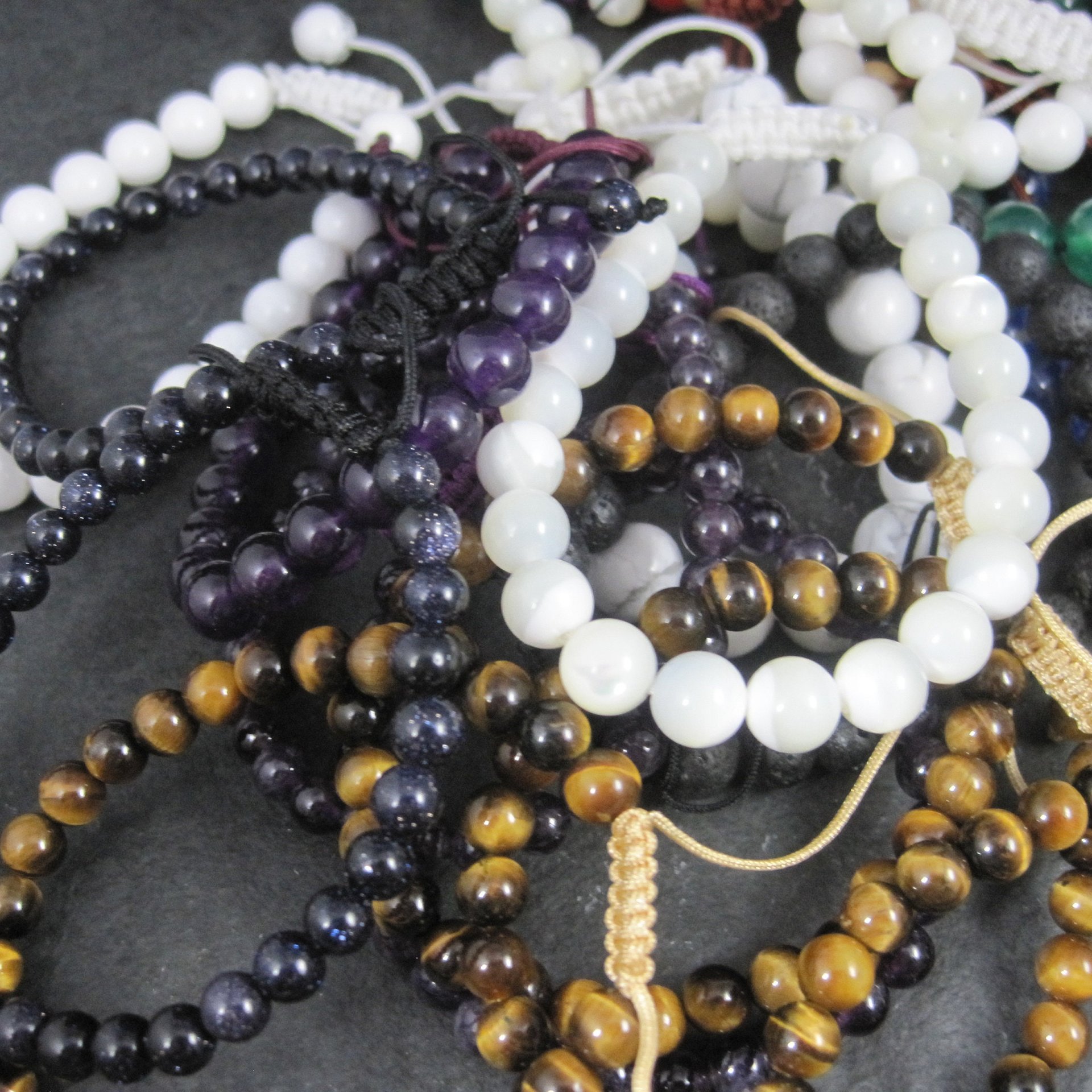 Wholesale Lot of 28 Adjustable Macrame Gemstone Bracelets