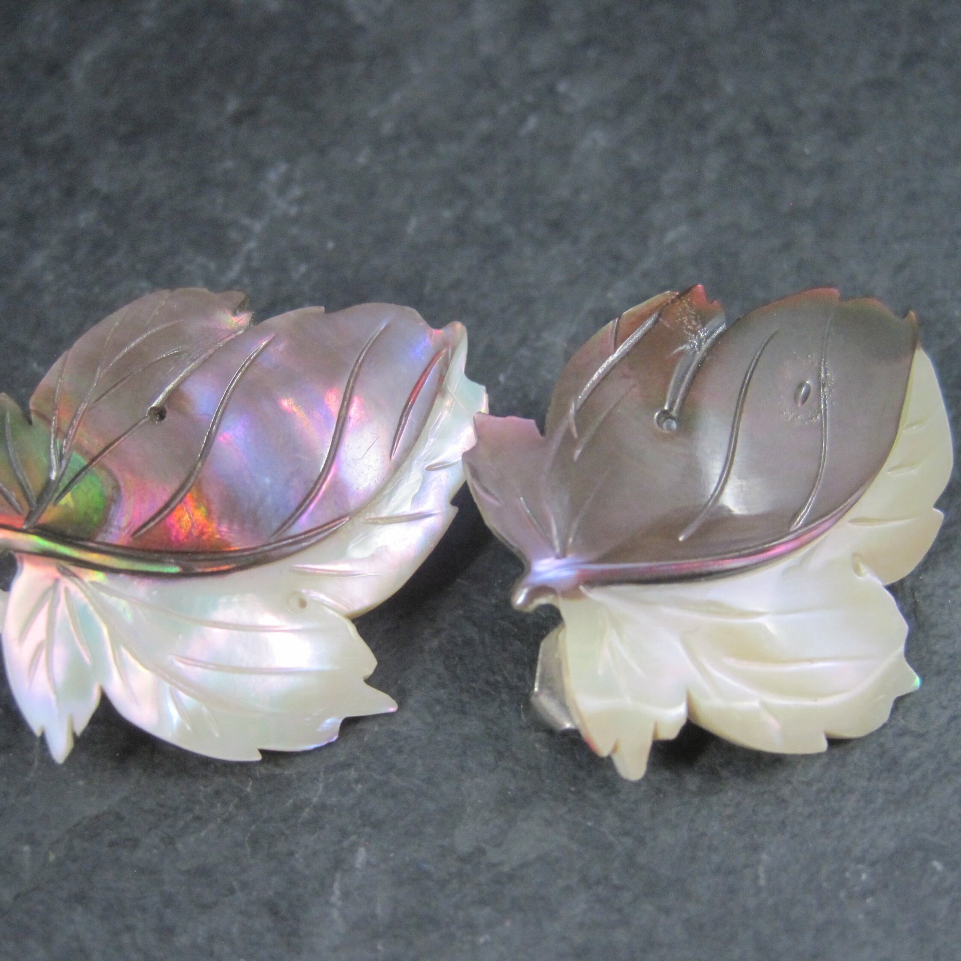 Set of 2 Mother of Pearl Leaf Brooches