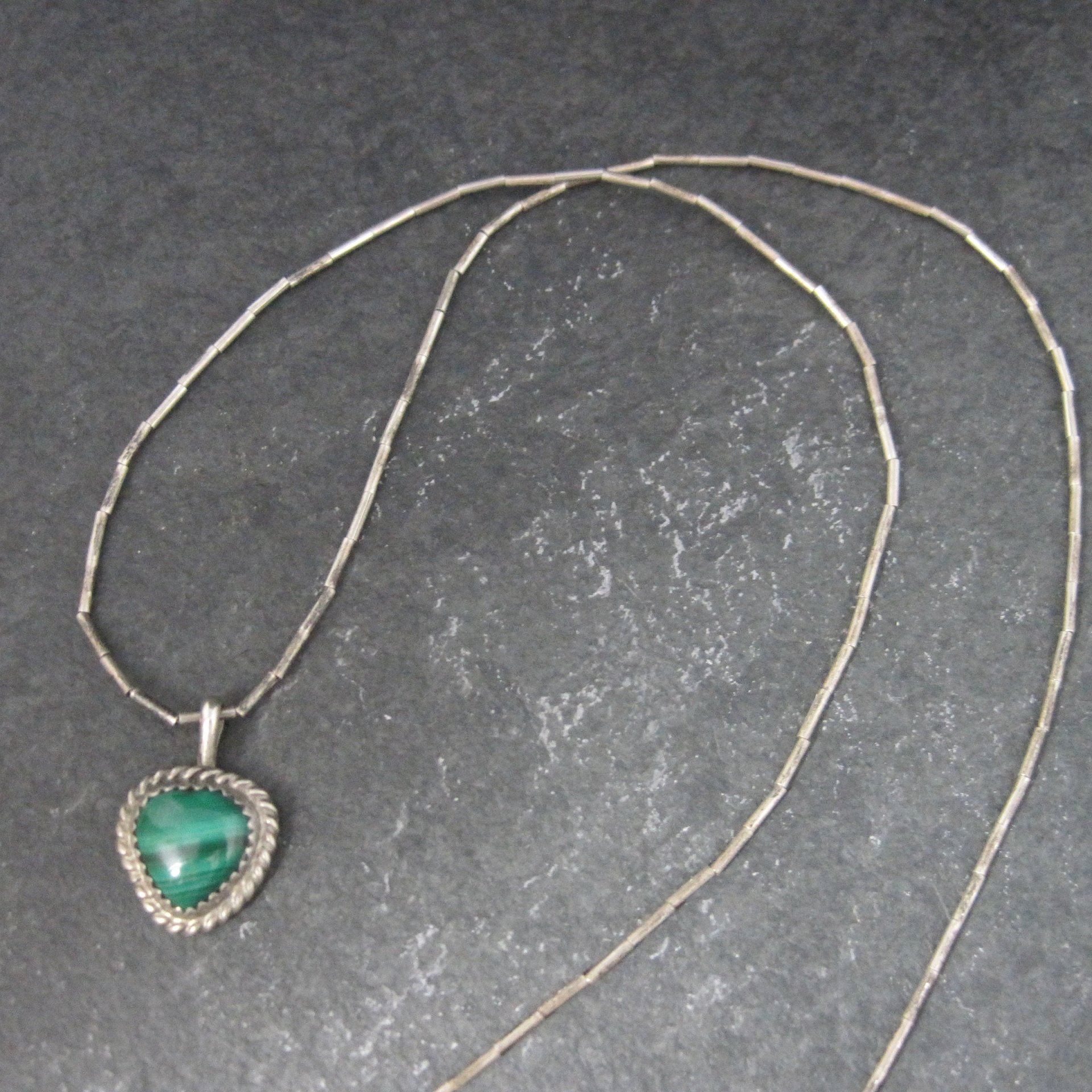 Southwestern Sterling Malachite Pendant Liquid Silver Chain