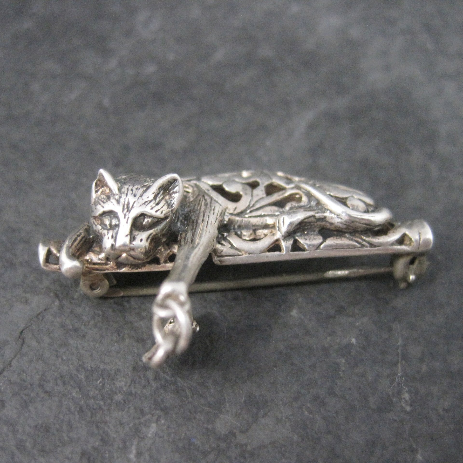 Vintage Sterling Cat and Mouse Brooch