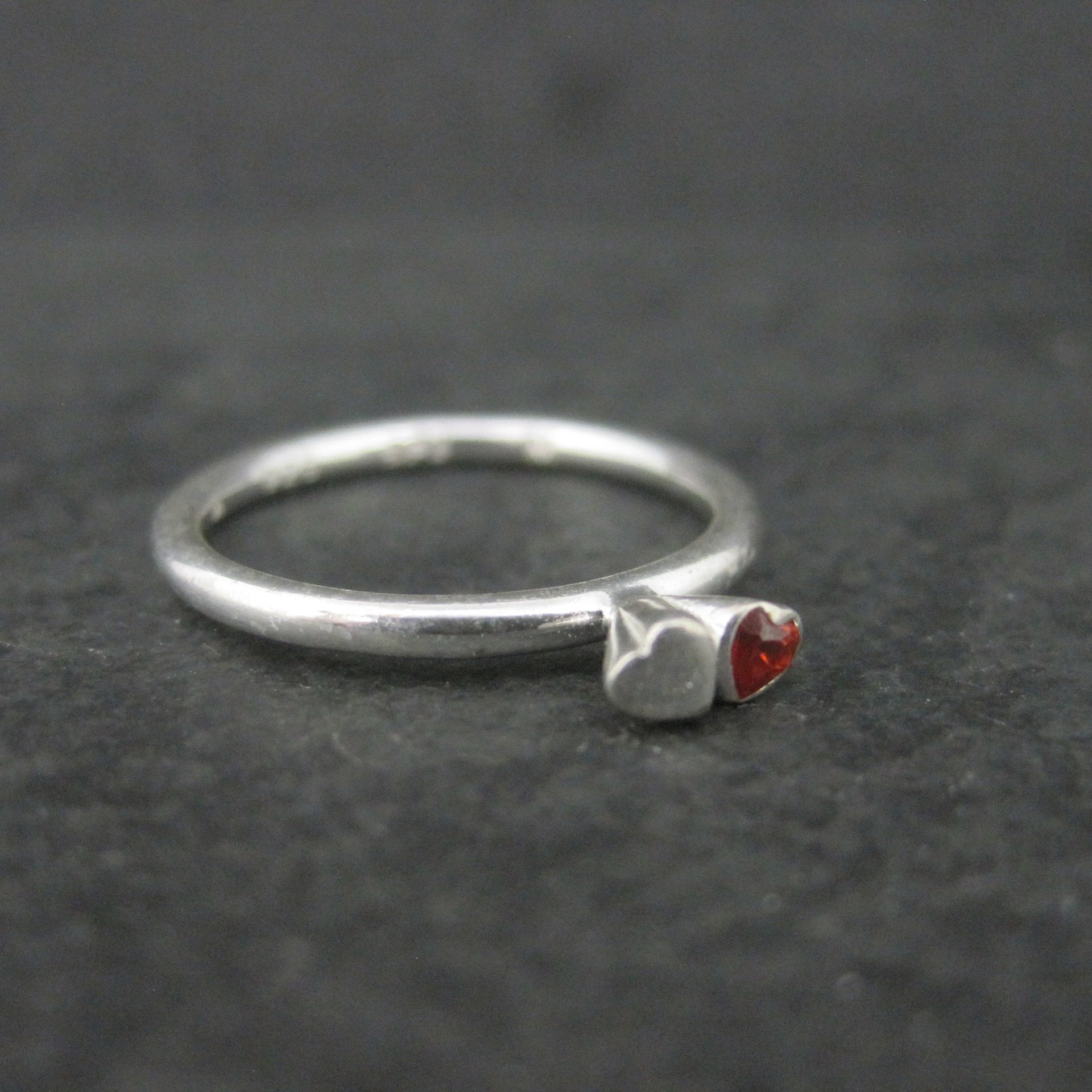 Dainty Stackable Sterling Red Heart Ring Size 7.25