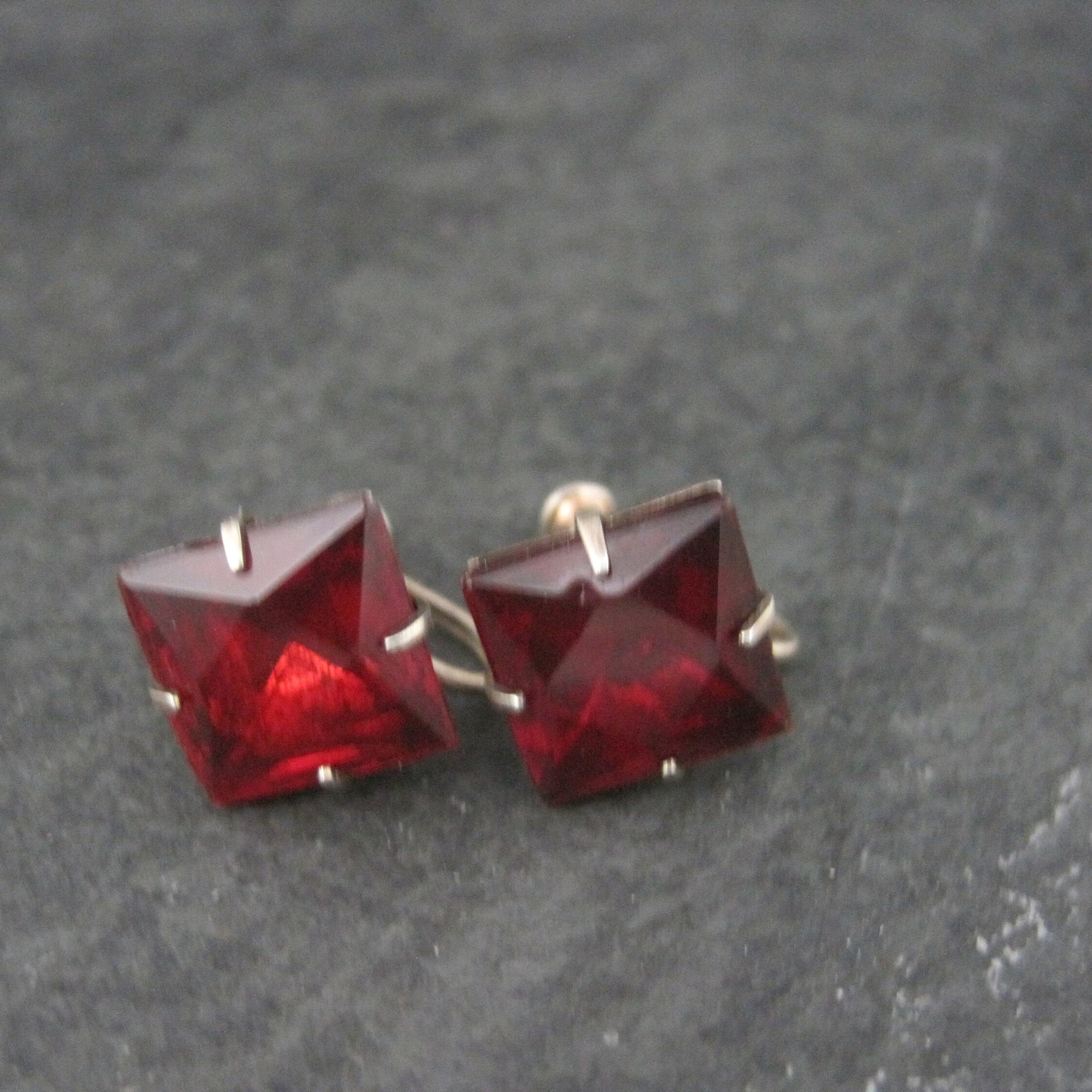 Vintage Vermeil Sterling Red Glass Screw Back Earrings