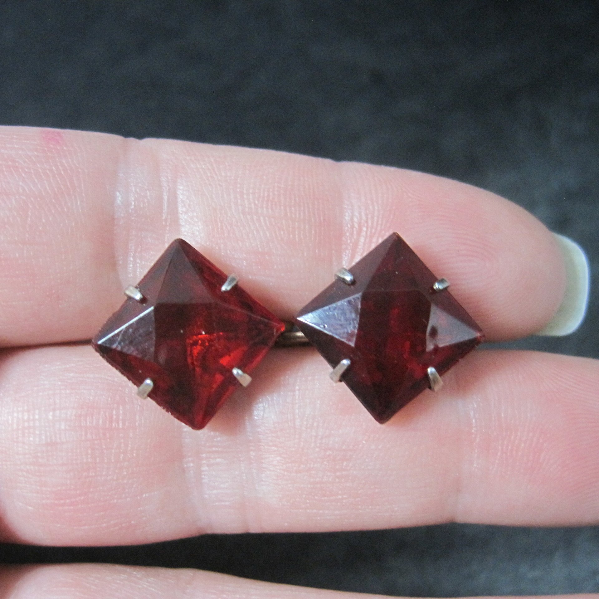 Vintage Vermeil Sterling Red Glass Screw Back Earrings