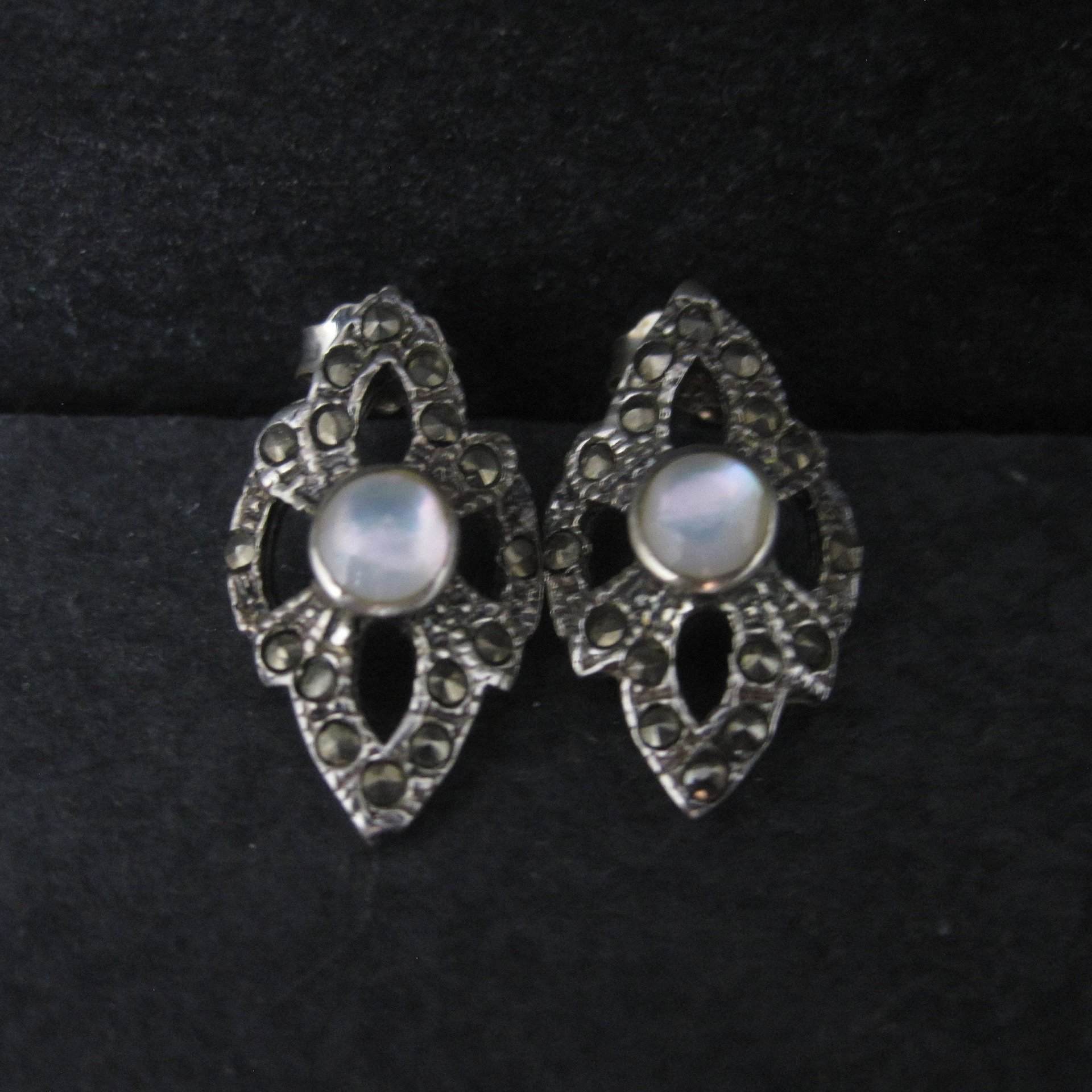 Vintage Sterling Mother of Pearl Marcasite Earrings