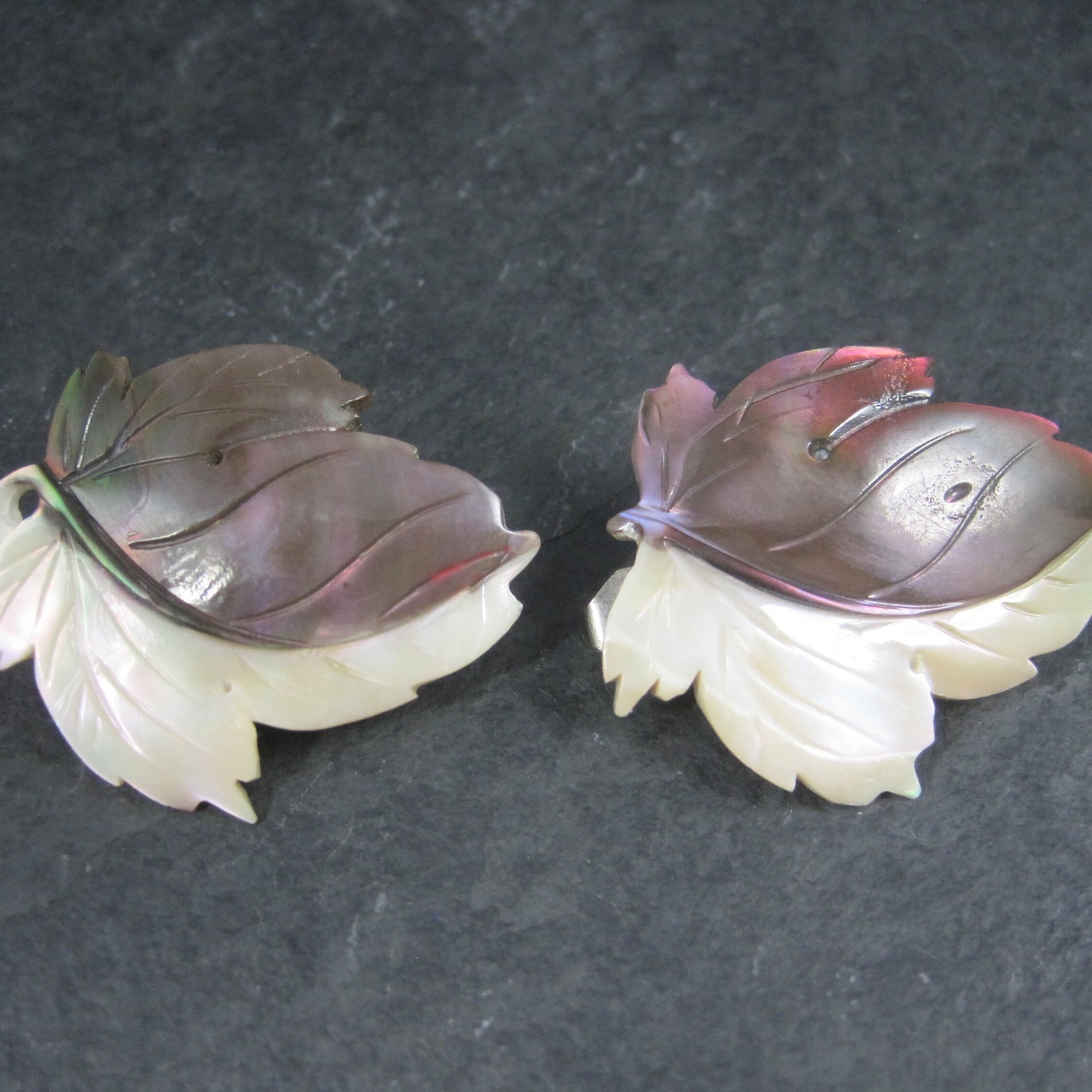 Set of 2 Mother of Pearl Leaf Brooches