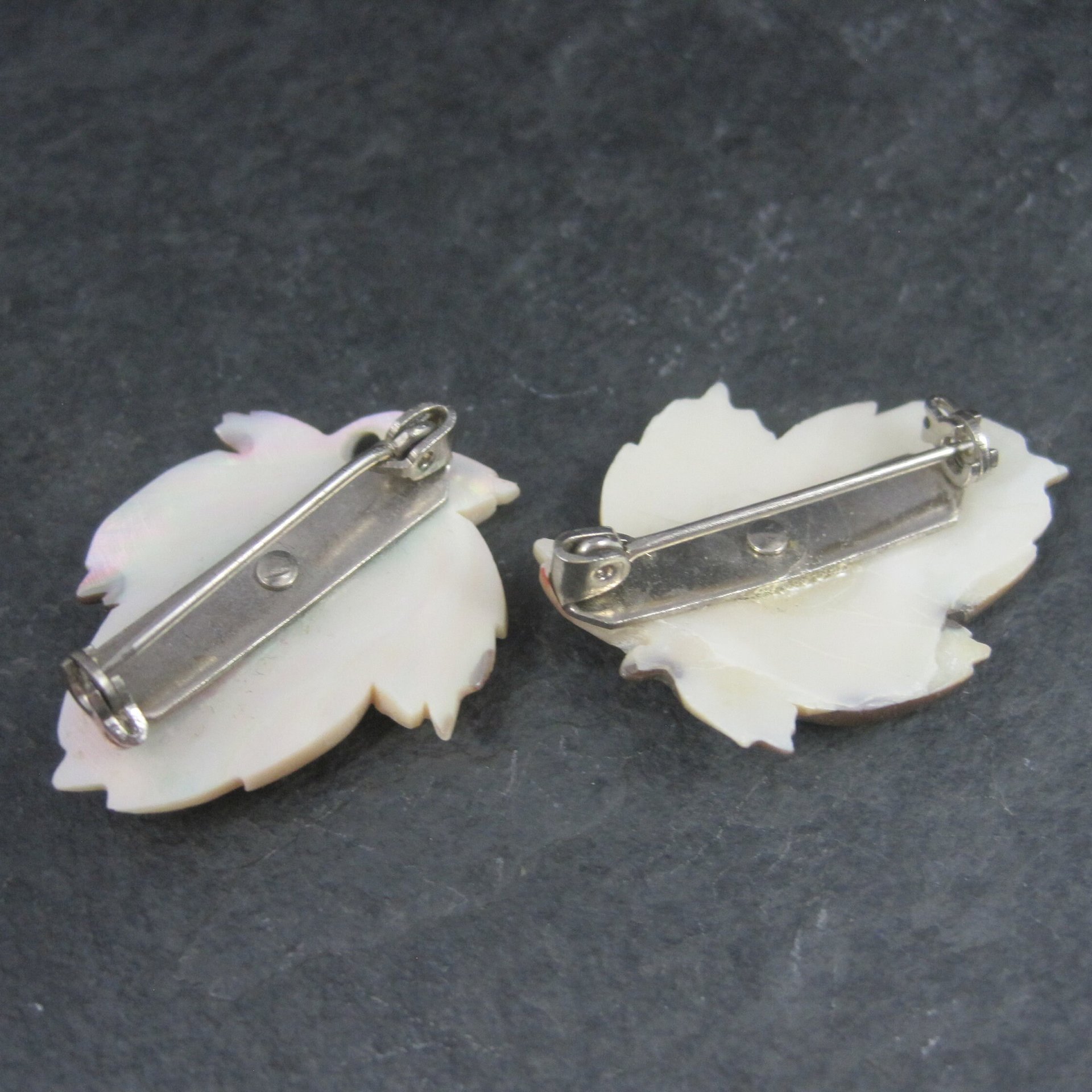 Set of 2 Mother of Pearl Leaf Brooches