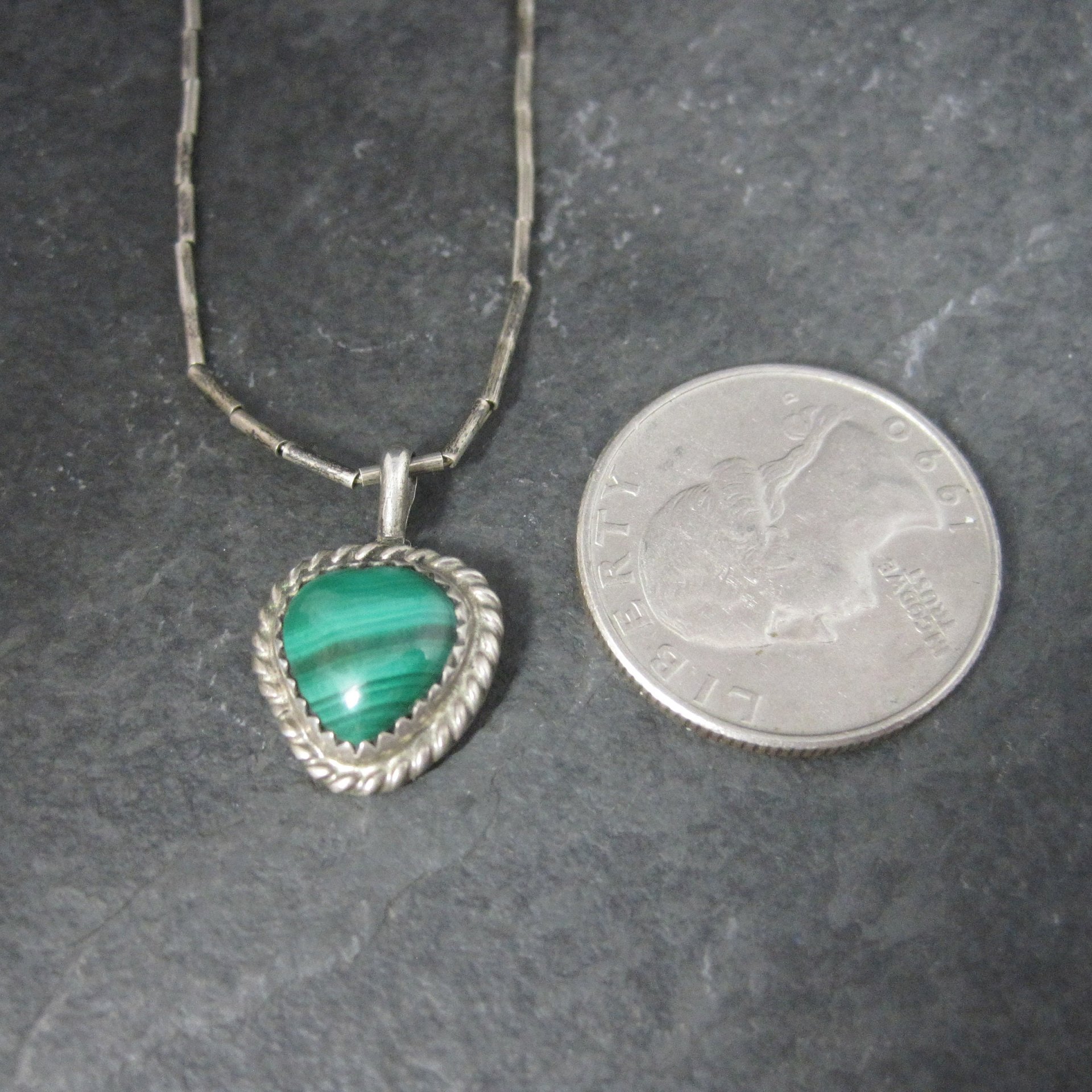 Southwestern Sterling Malachite Pendant Liquid Silver Chain