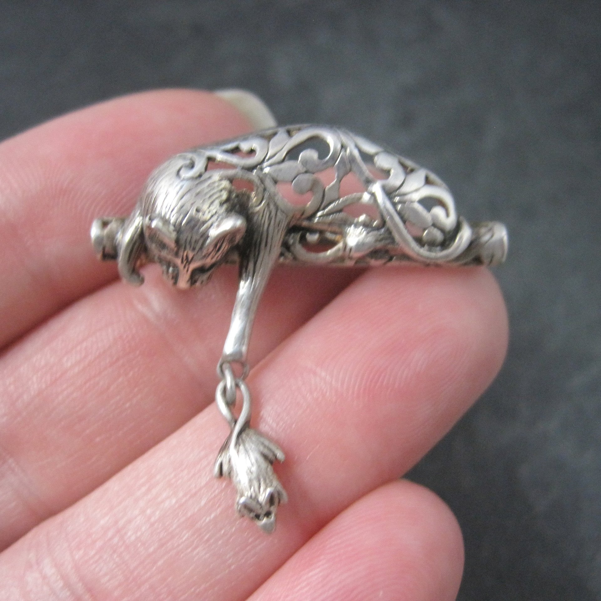 Vintage Sterling Cat and Mouse Brooch