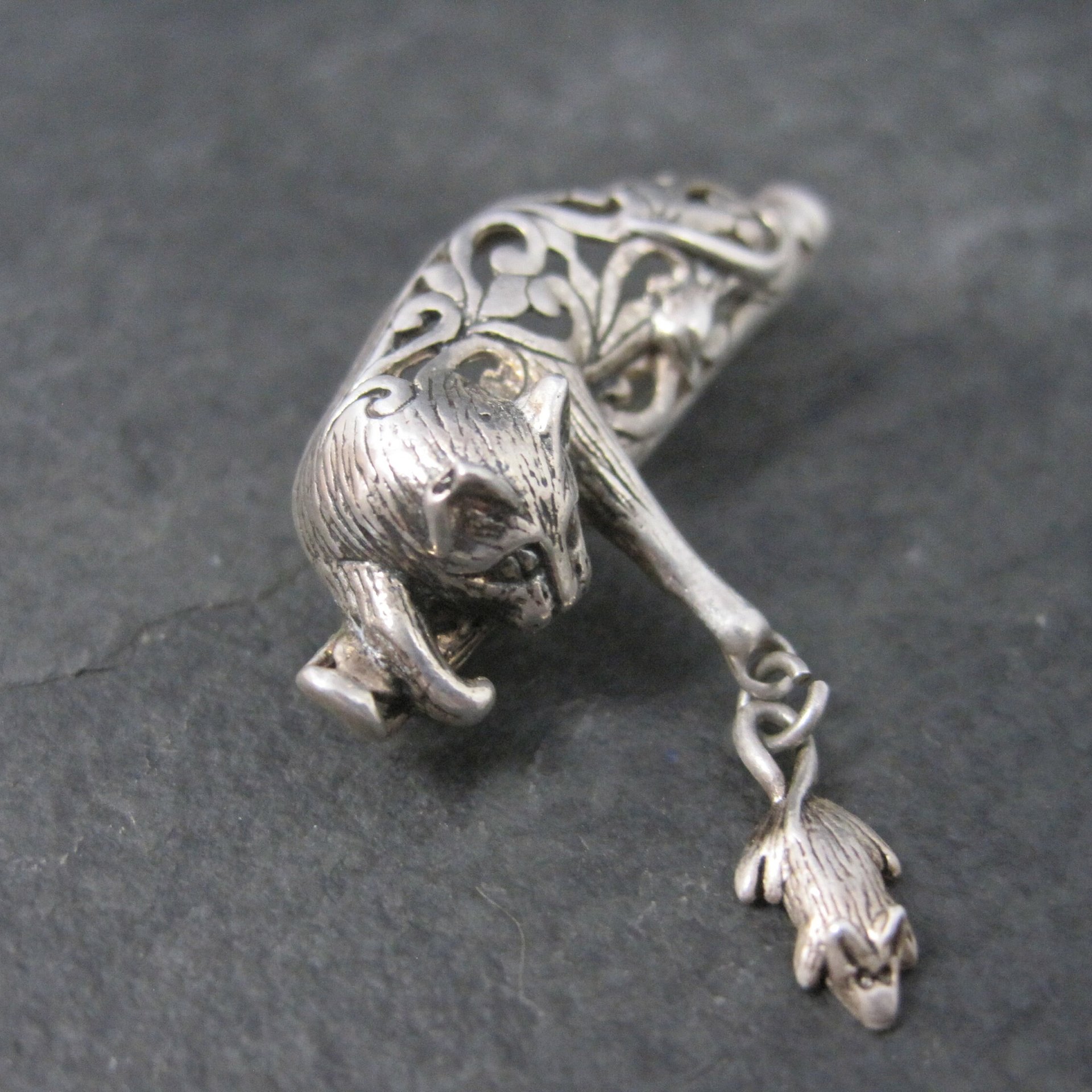 Vintage Sterling Cat and Mouse Brooch