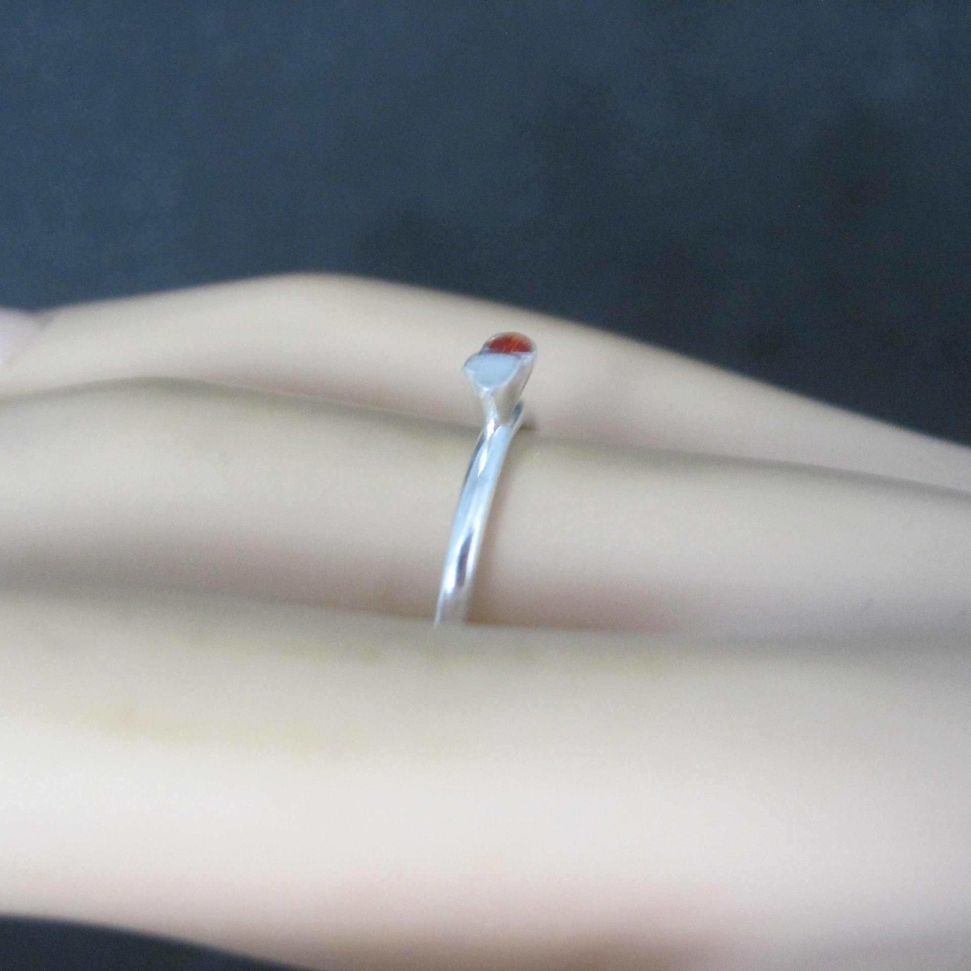 Dainty Stackable Sterling Red Heart Ring Size 7.25