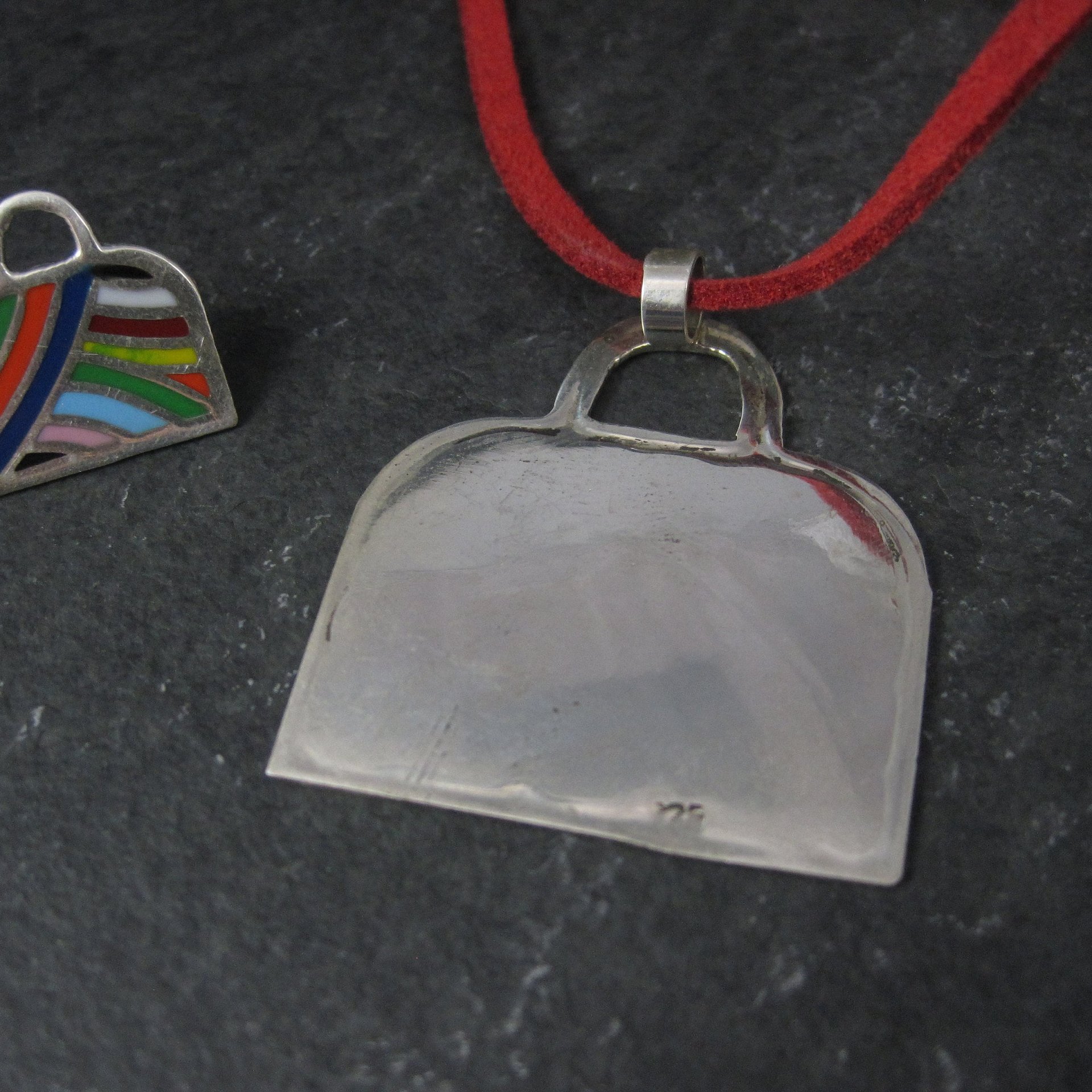 Vintage Enamel Sterling Handbag Necklace Earrings Jewelry Set