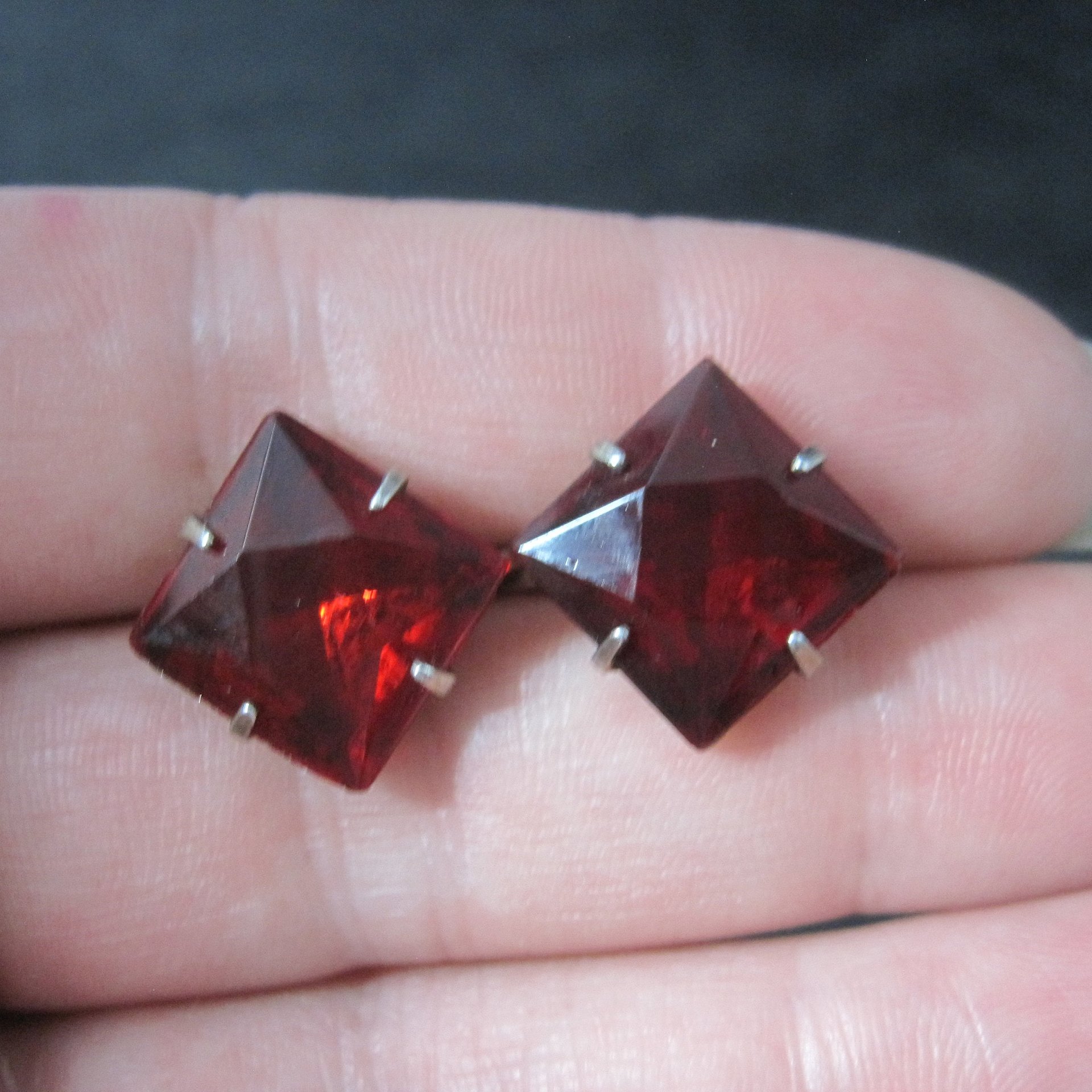 Vintage Vermeil Sterling Red Glass Screw Back Earrings