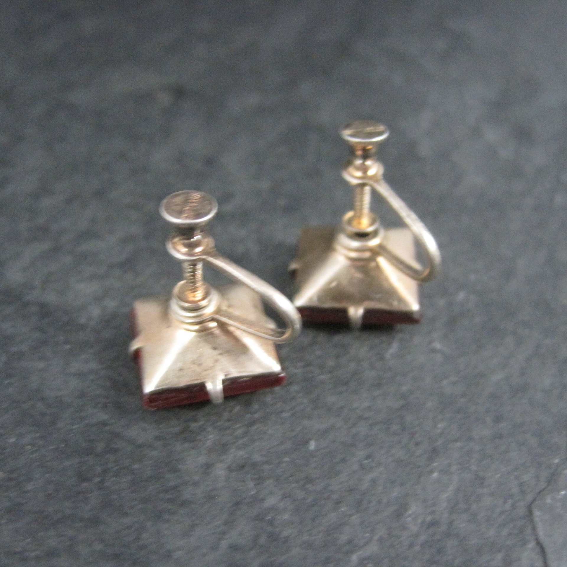 Vintage Vermeil Sterling Red Glass Screw Back Earrings