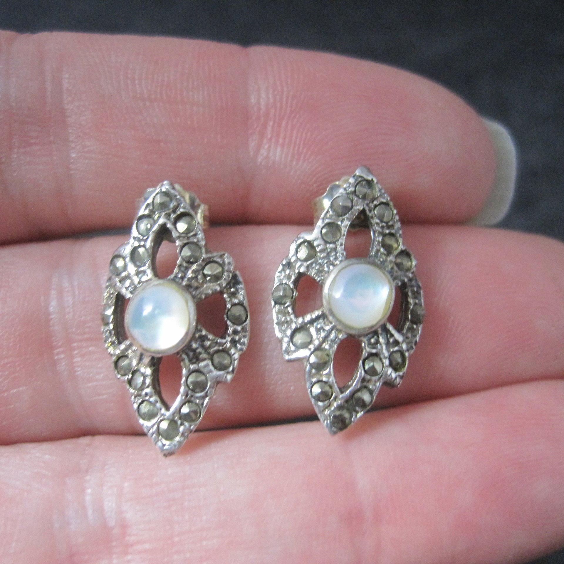 Vintage Sterling Mother of Pearl Marcasite Earrings