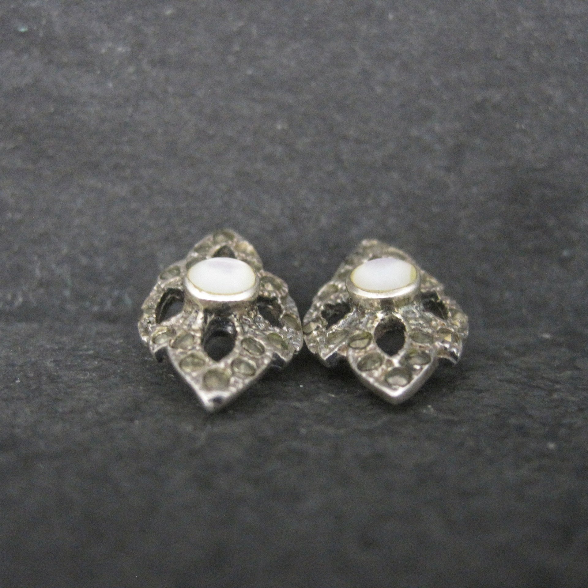 Vintage Sterling Mother of Pearl Marcasite Earrings